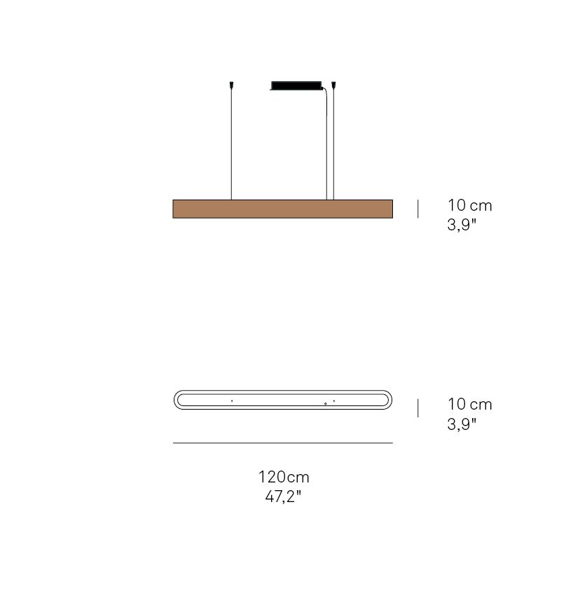 Technische Zeichnung der I-Club Pendelleuchte von LZF Lamps, 120 x 10 cm, Kirsche.