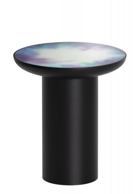 Francis Coffee Table von Petite Friture, runder Couchtisch mit farbigem Muster und schwarzem Fuß.