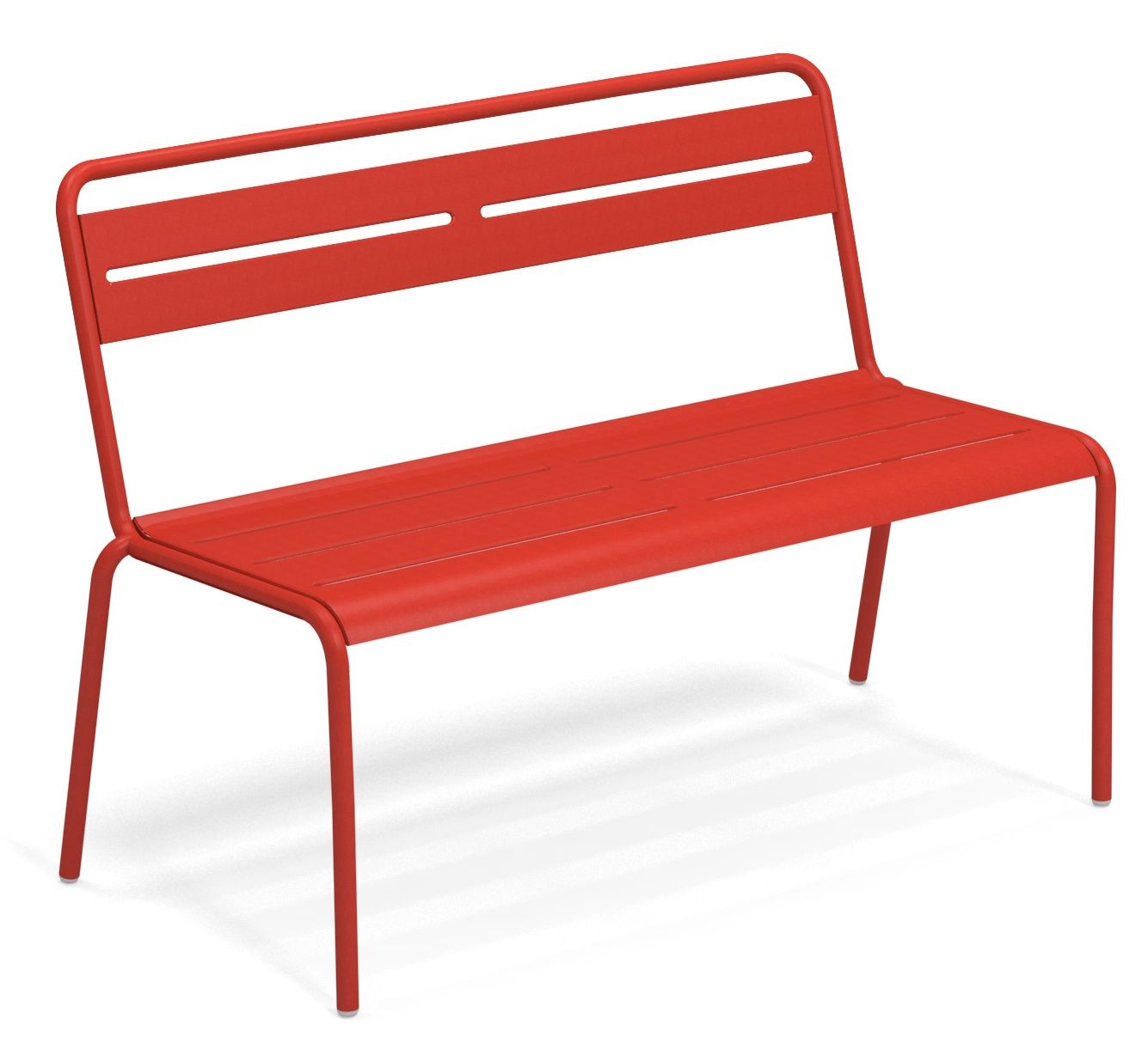 Rote Emu Star Bank für den Außenbereich, Gartenmöbel aus Metall, modernes Design.