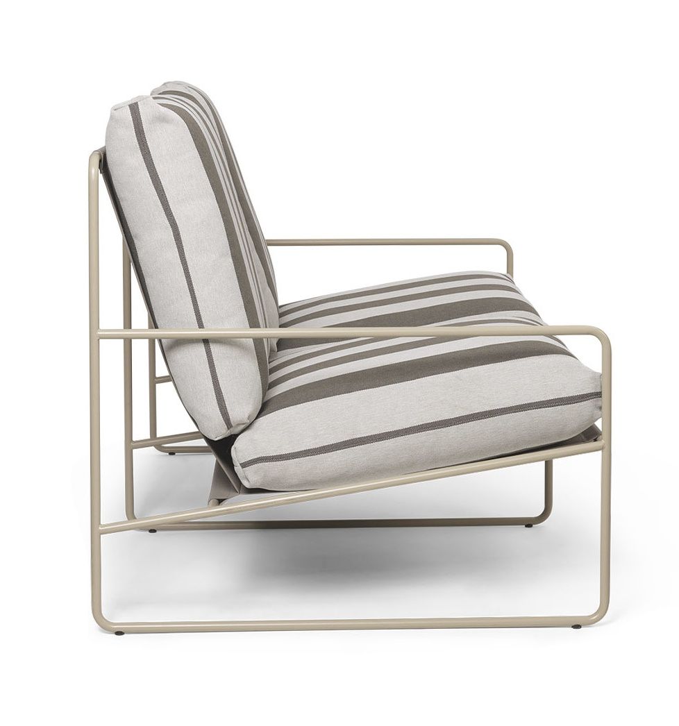 Desert 2-Sitzer Sofa mit Streifenmuster und Cashmere-Gestell, modernes Outdoor-Möbel für Garten und Terrasse.