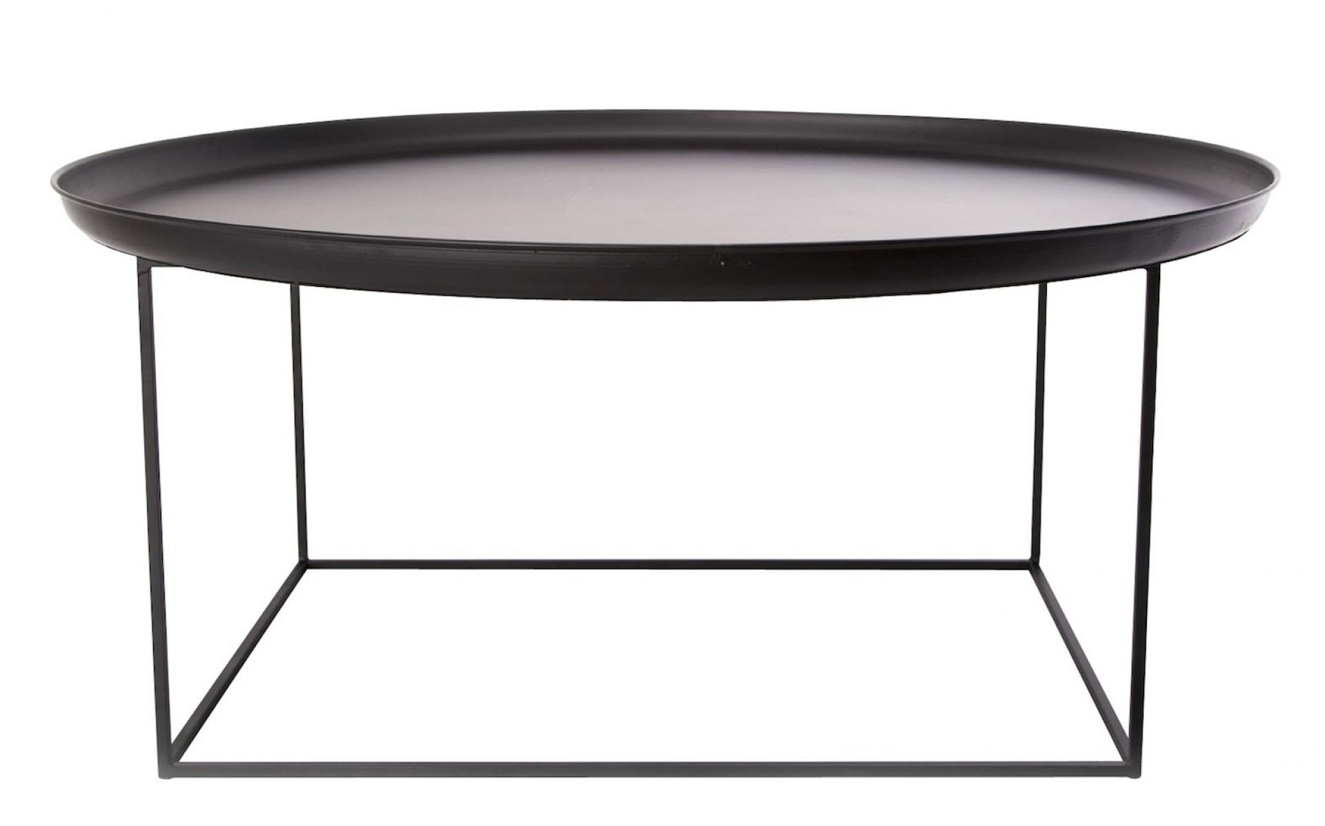 Schwarzer Duke Couchtisch von Norr11 mit runder Tischplatte und filigranem Metallgestell.