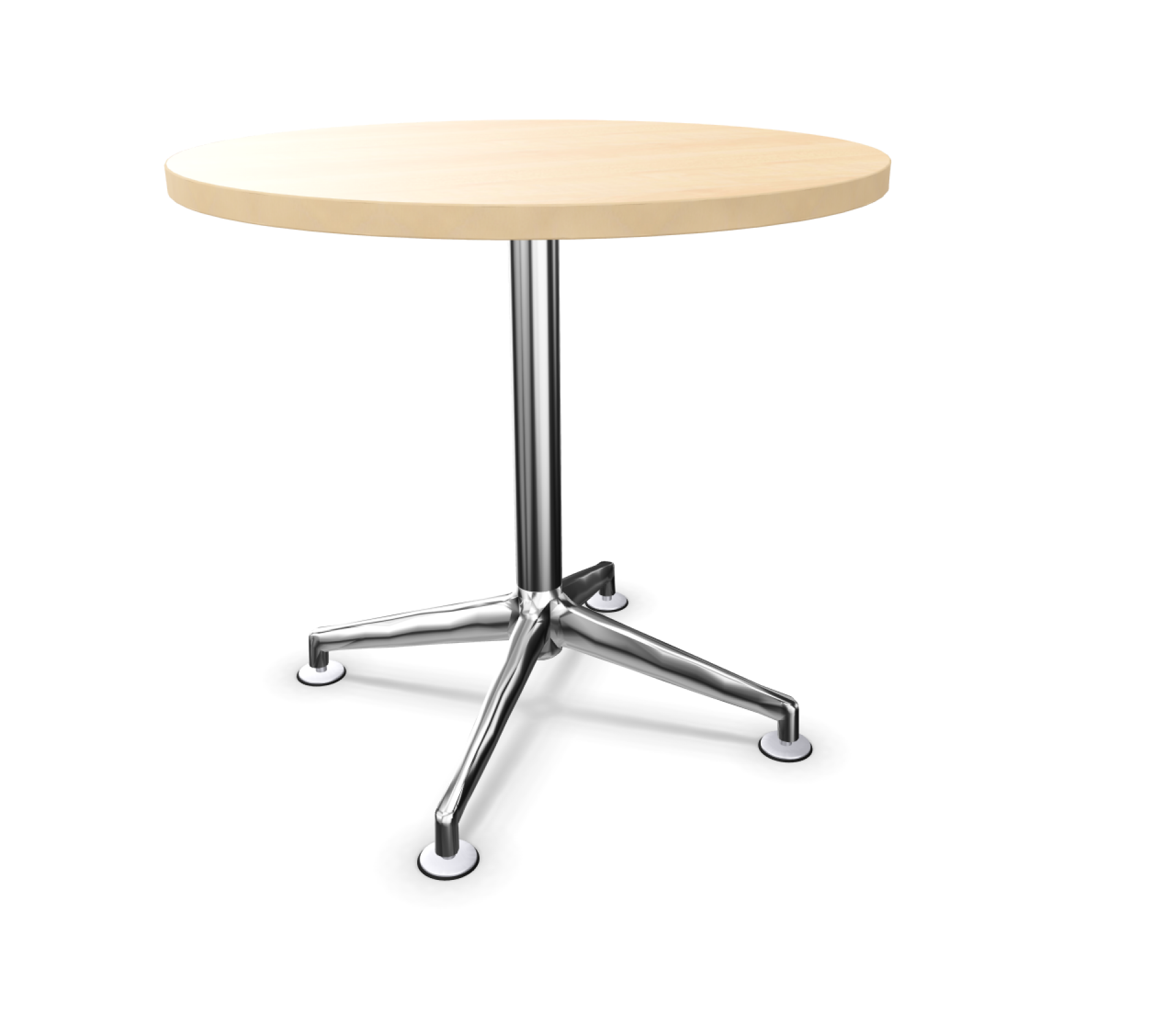 Fina Conference Tisch von Brunner: Runder Besprechungstisch mit hellem Holzfurnier und Chromfuß.