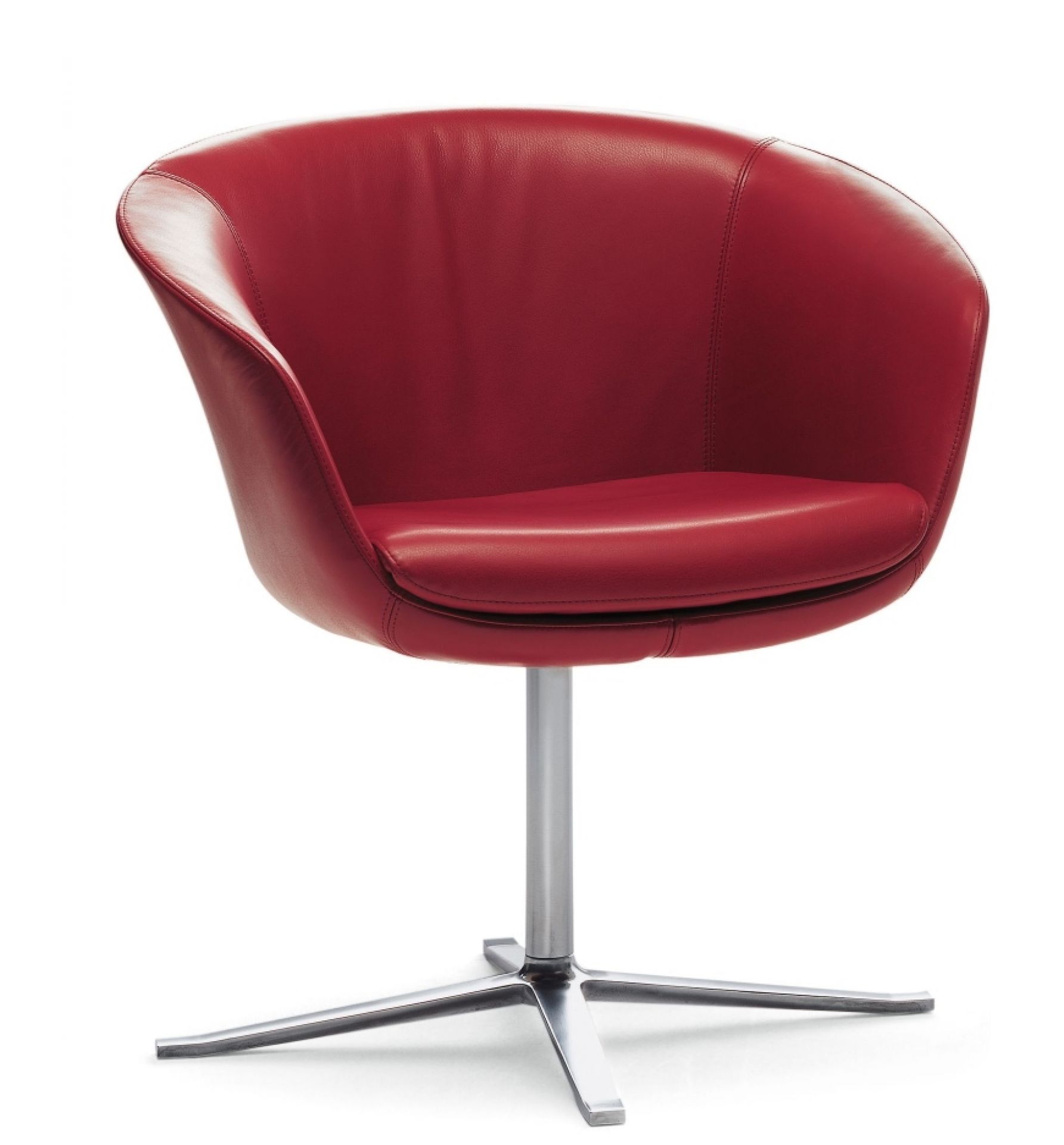 Roter BOB Sessel von Walter Knoll mit 4-Fuß-Kreuzgestell aus Metall. Design Bürostuhl.