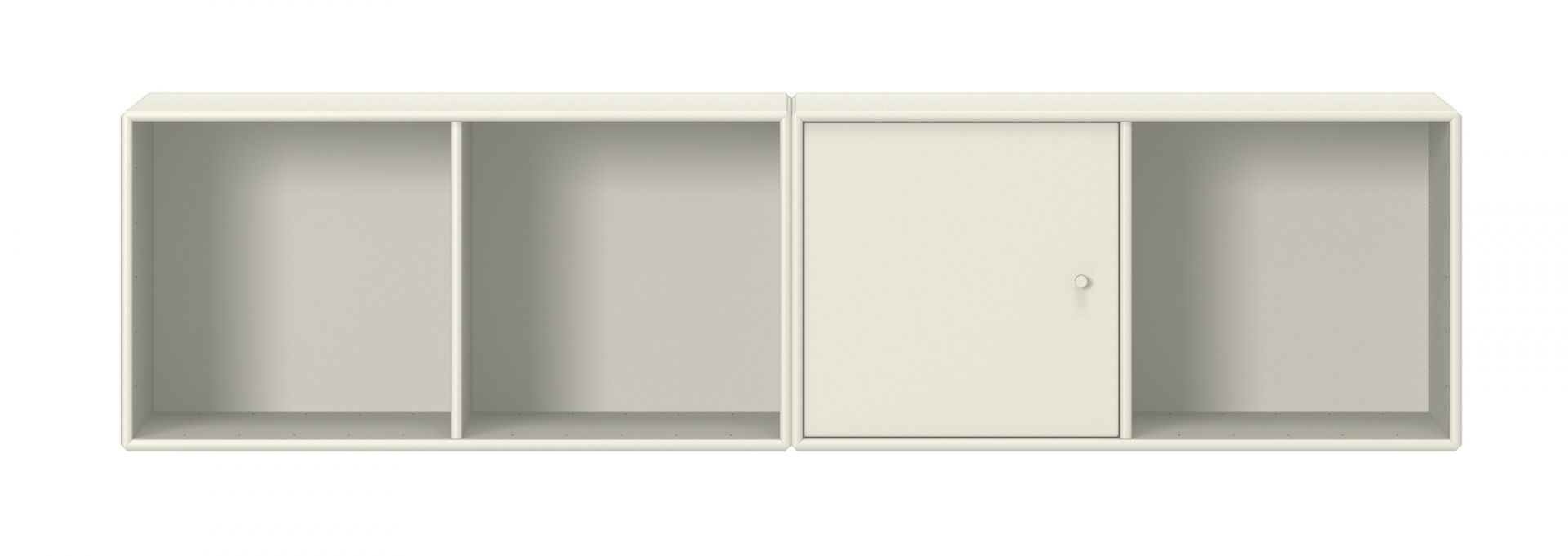 LINE Wandregal Vanilla Montana: Zwei weiße Regalelemente, eines mit Tür, für moderne Wandgestaltung.