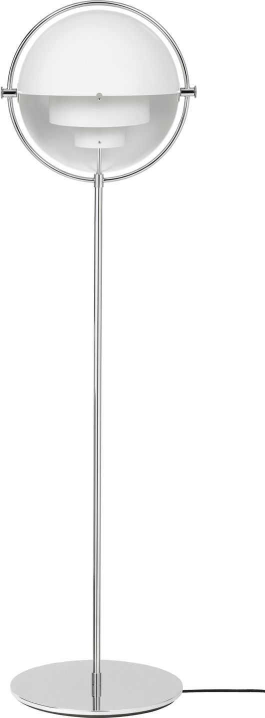 Multi-Lite Stehleuchte von Gubi in Chrom und Weiß: Moderne Stehlampe für Wohnzimmer.