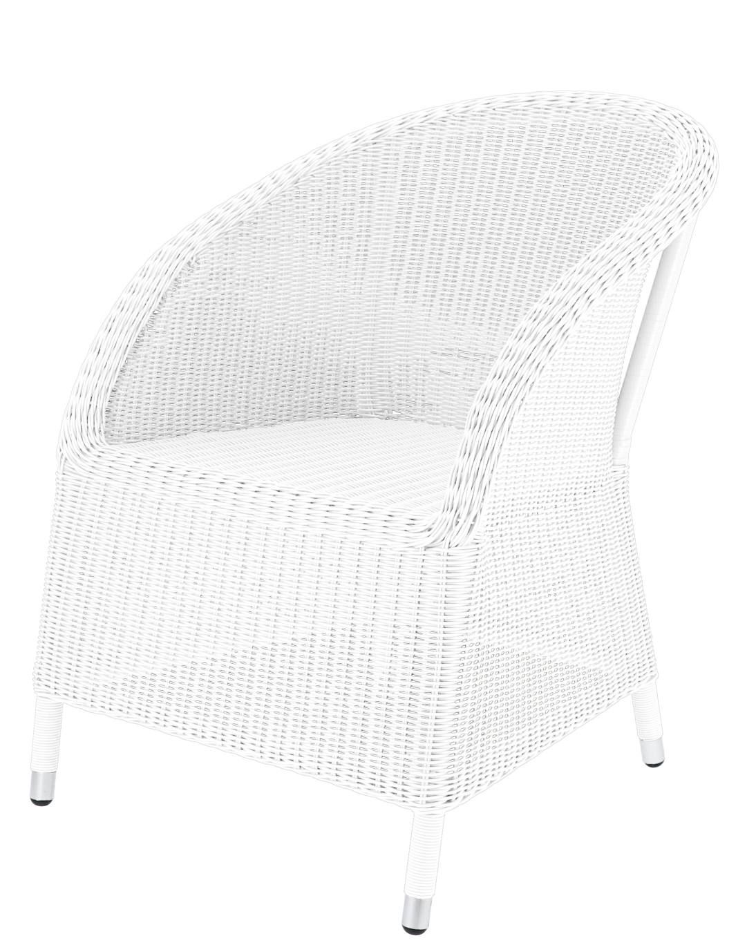 Weißer Jan Kurtz Romantik Sessel für den Außenbereich, aus Rattan-Geflecht, moderne Gartenmöbel.