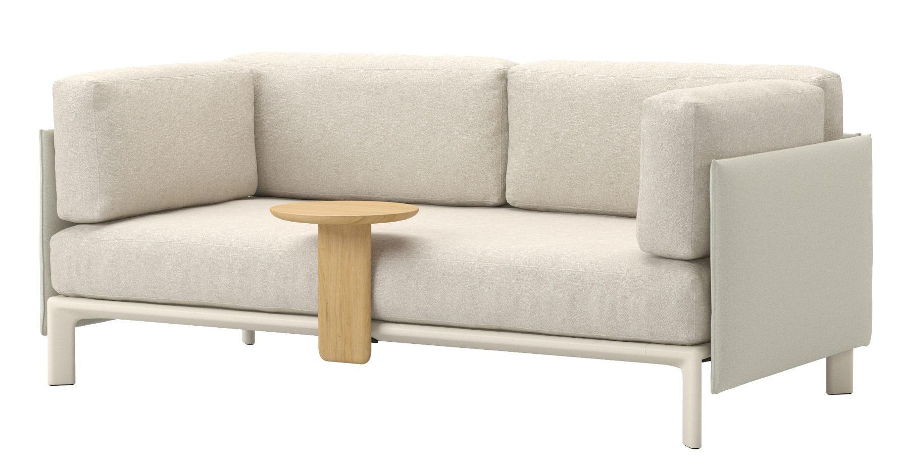 Anagram 2-Sitzer Sofa von Vitra mit beigem Stoffbezug und integriertem Holztisch. Modernes Design.