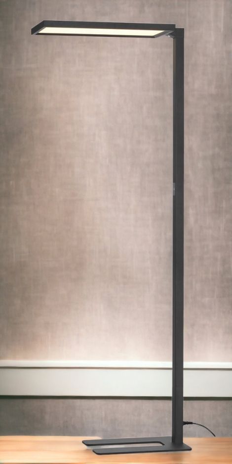 Schwarze Leggero Stehleuchte mit LED-Panel für Büro und Arbeitszimmer, modernes Design.