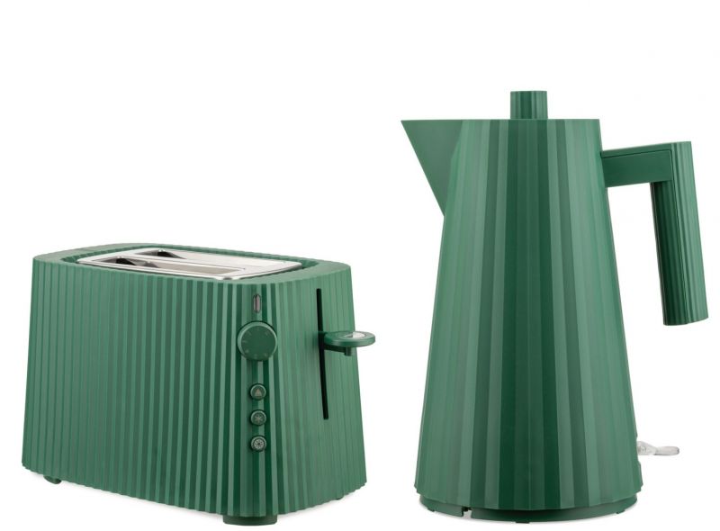 Grünes Alessi Plissé Bundle: Wasserkocher und Toaster Set mit plissiertem Design.