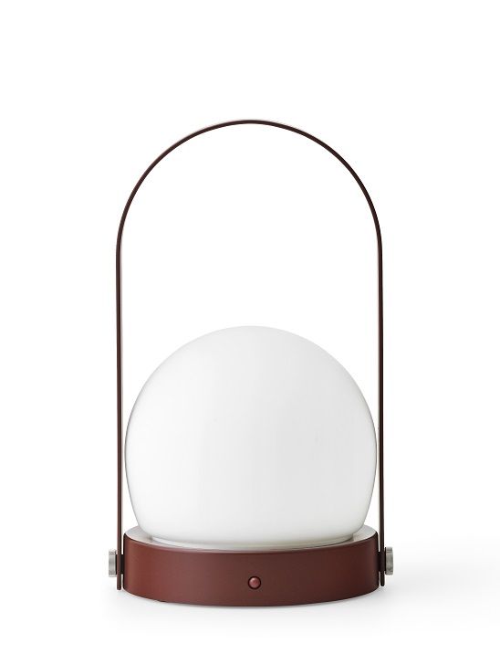 Carrie tragbare Tischleuchte in Rot: Akkuleuchte mit Griff für Innen und Außen.