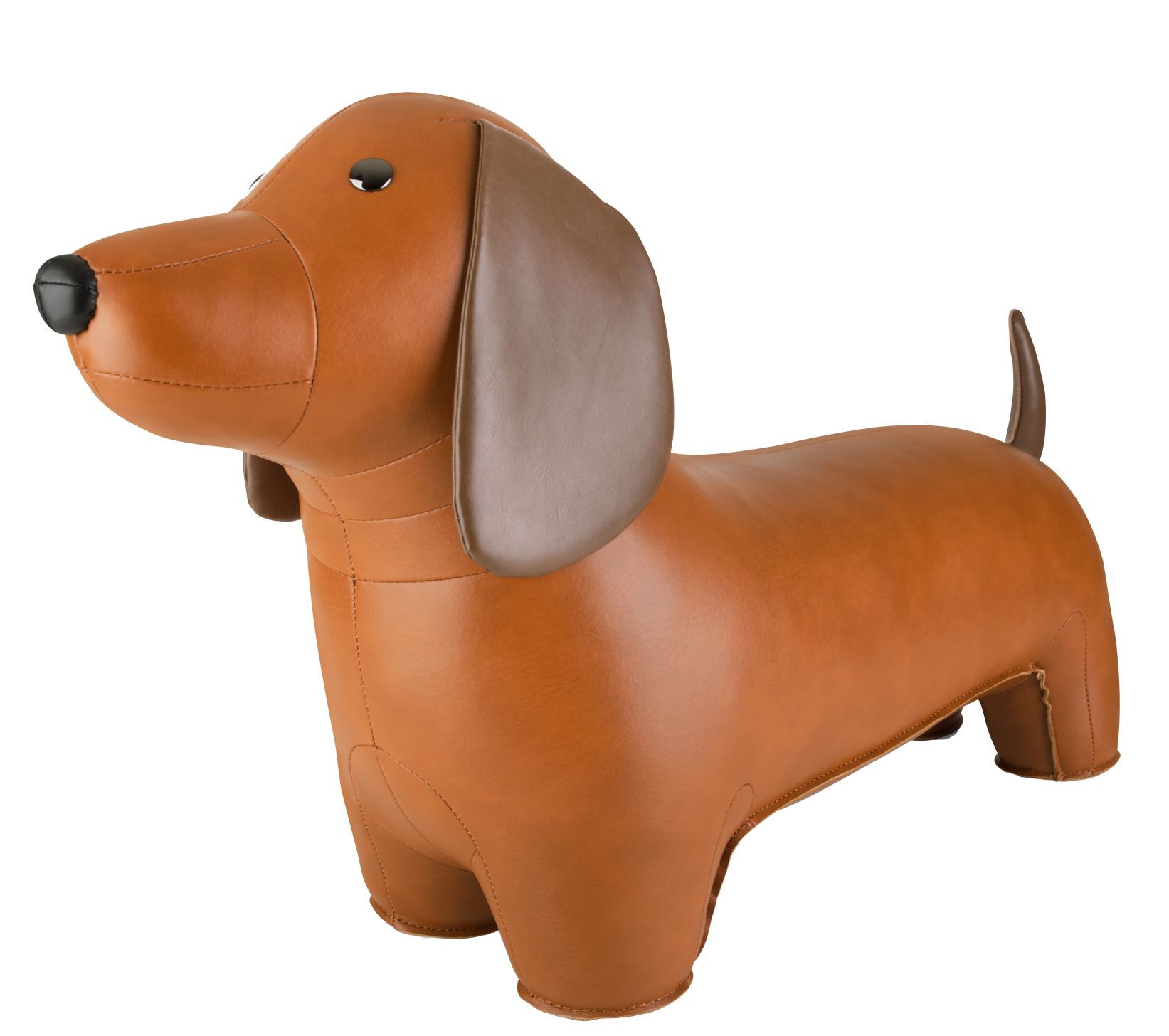 Brauner Teckel Hocker von Züny: Dekorativer Tierhocker in Form eines Dackels aus Kunstleder.