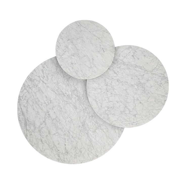 Grasshopper Couchtische, 3er Set von Knoll International, runde Marmor-Tischplatten, modernes Design.