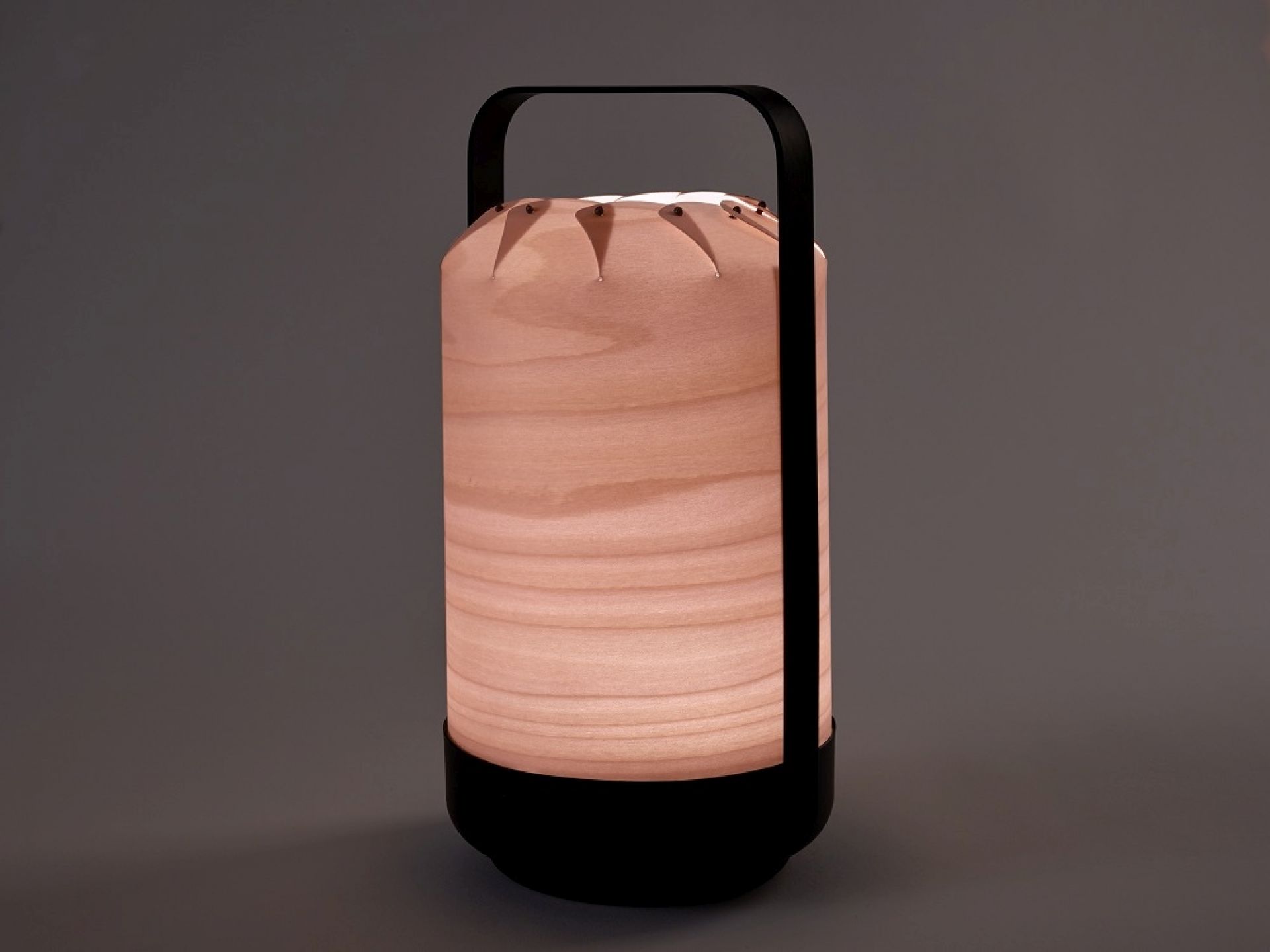 Chou Mini LED Tischleuchte in Hellrosa: Moderne Akku-Leuchte mit USB-Anschluss und Holzoptik.