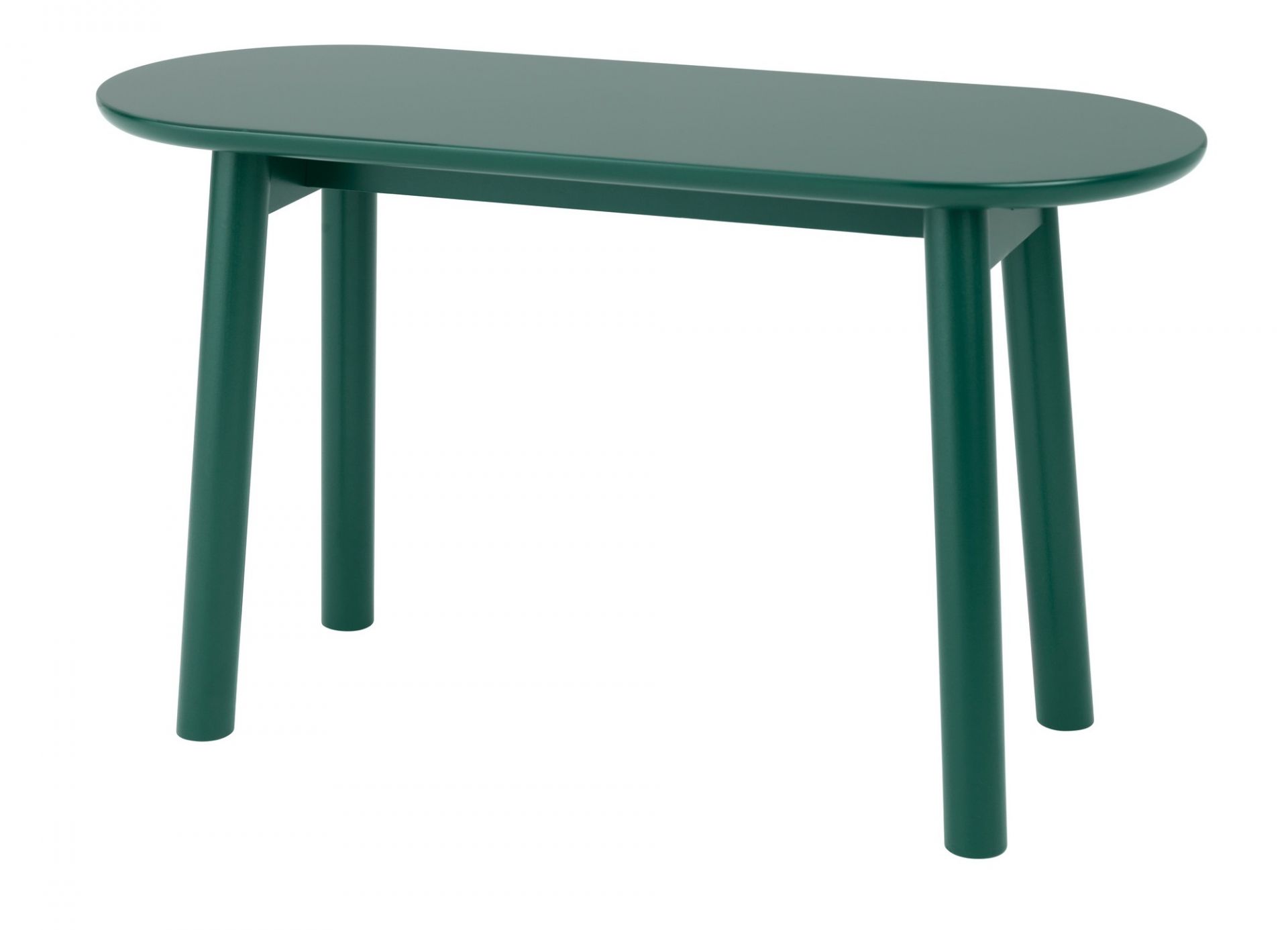 Grüne Mala Sitzbank von Schönbuch mit ovaler Sitzfläche und vier runden Beinen.