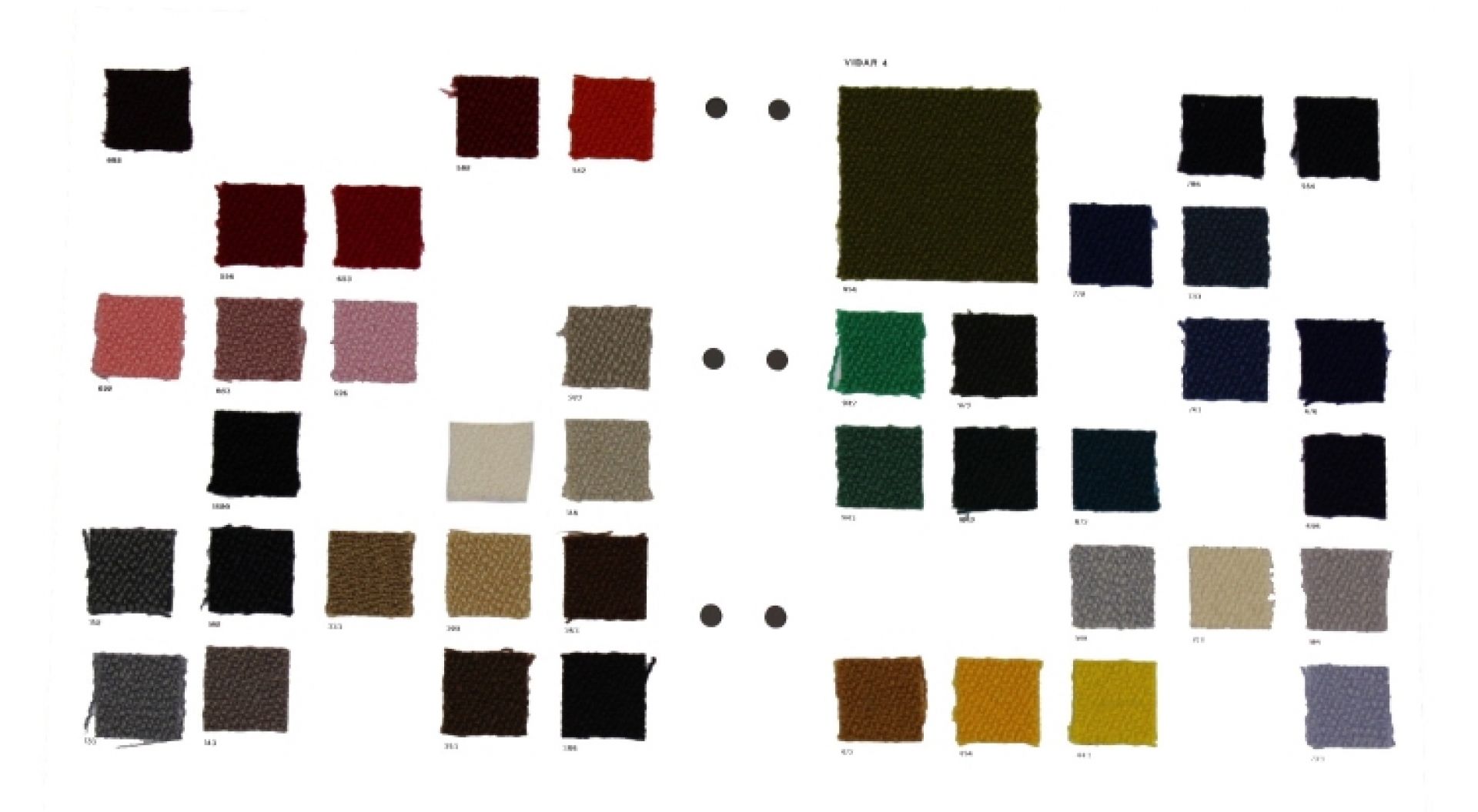Stoffmusterkarte Vidar 4 mit verschiedenen Farben und Texturen für Möbel und Polster.