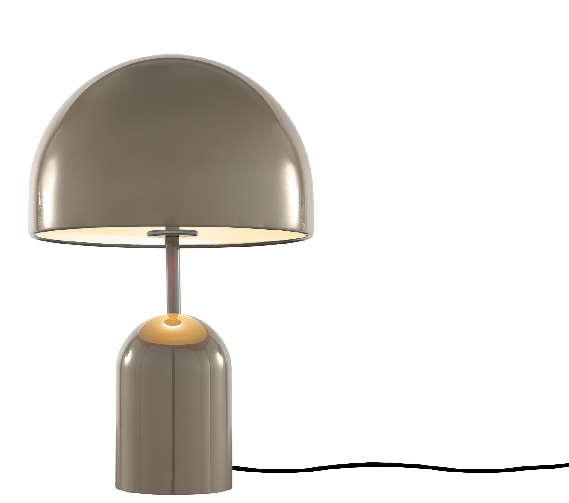 Bell Tischleuchte von Tom Dixon in Taupe: Moderne LED Lampe für Nachttisch oder Schreibtisch.
