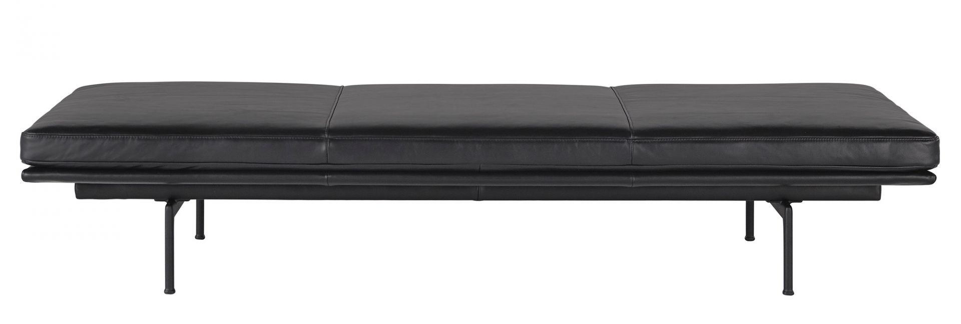 Schwarze Muuto Daybed Liege mit Lederbezug und minimalistischem Design, ideal für moderne Wohnräume.