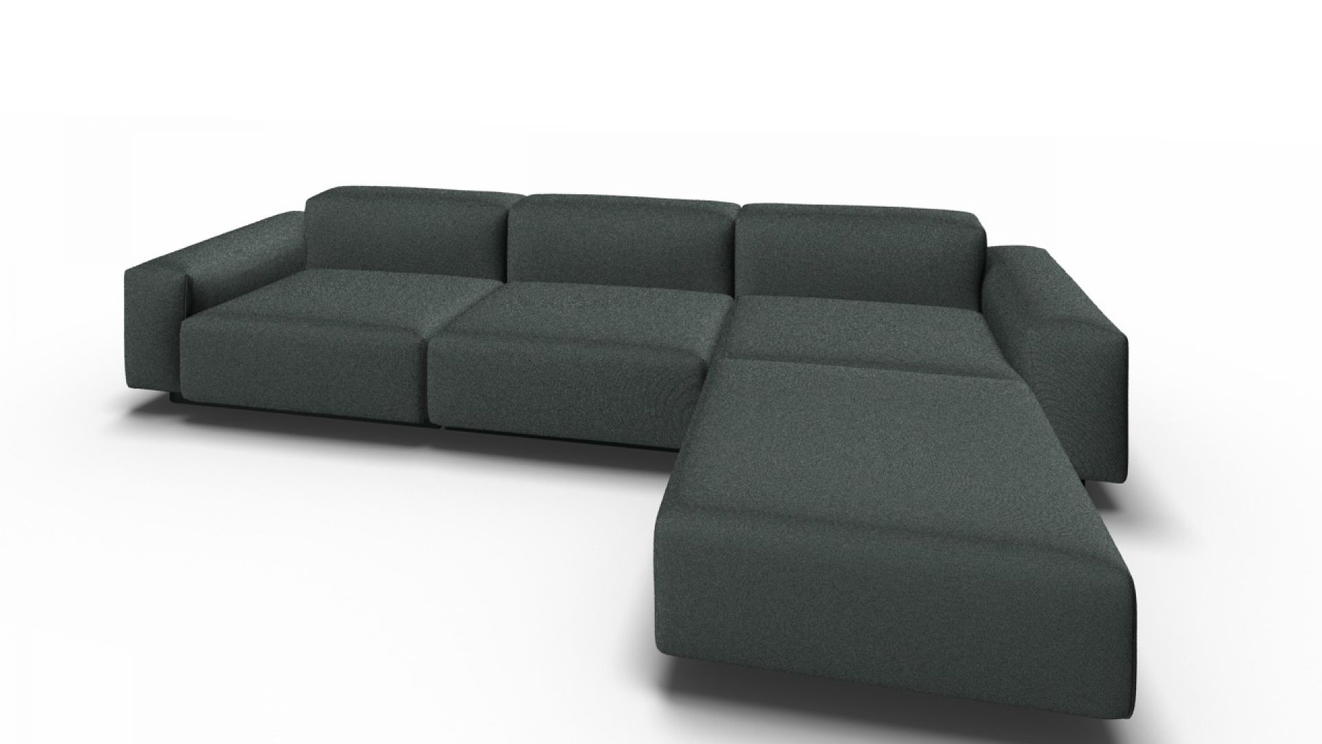 Vitra Soft Modular Sofa 3-Sitzer mit Chaise Longue in mittelgrauem Stoffbezug. Modernes Ecksofa für Wohnzimmer.