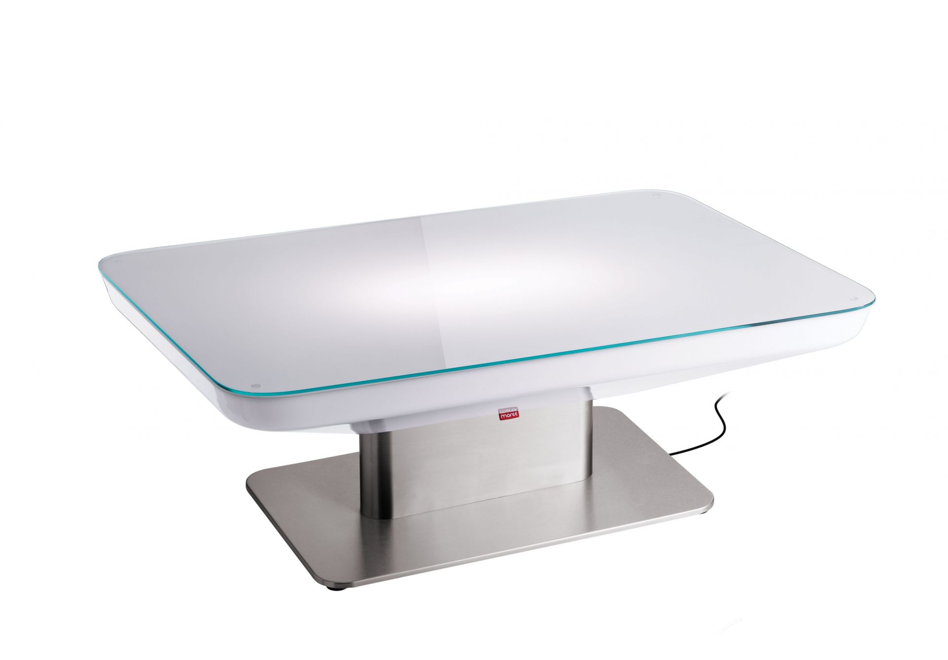 Studio 36 Outdoor Tisch von Moree mit Glasplatte und Edelstahlfuß für den Garten.