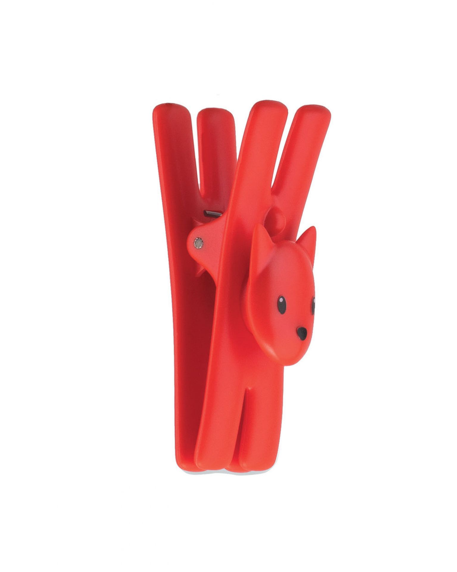 Rotorange Alessi Lampo Klammer in Form eines Fuchses, Küchenhelfer und Büroklammer.