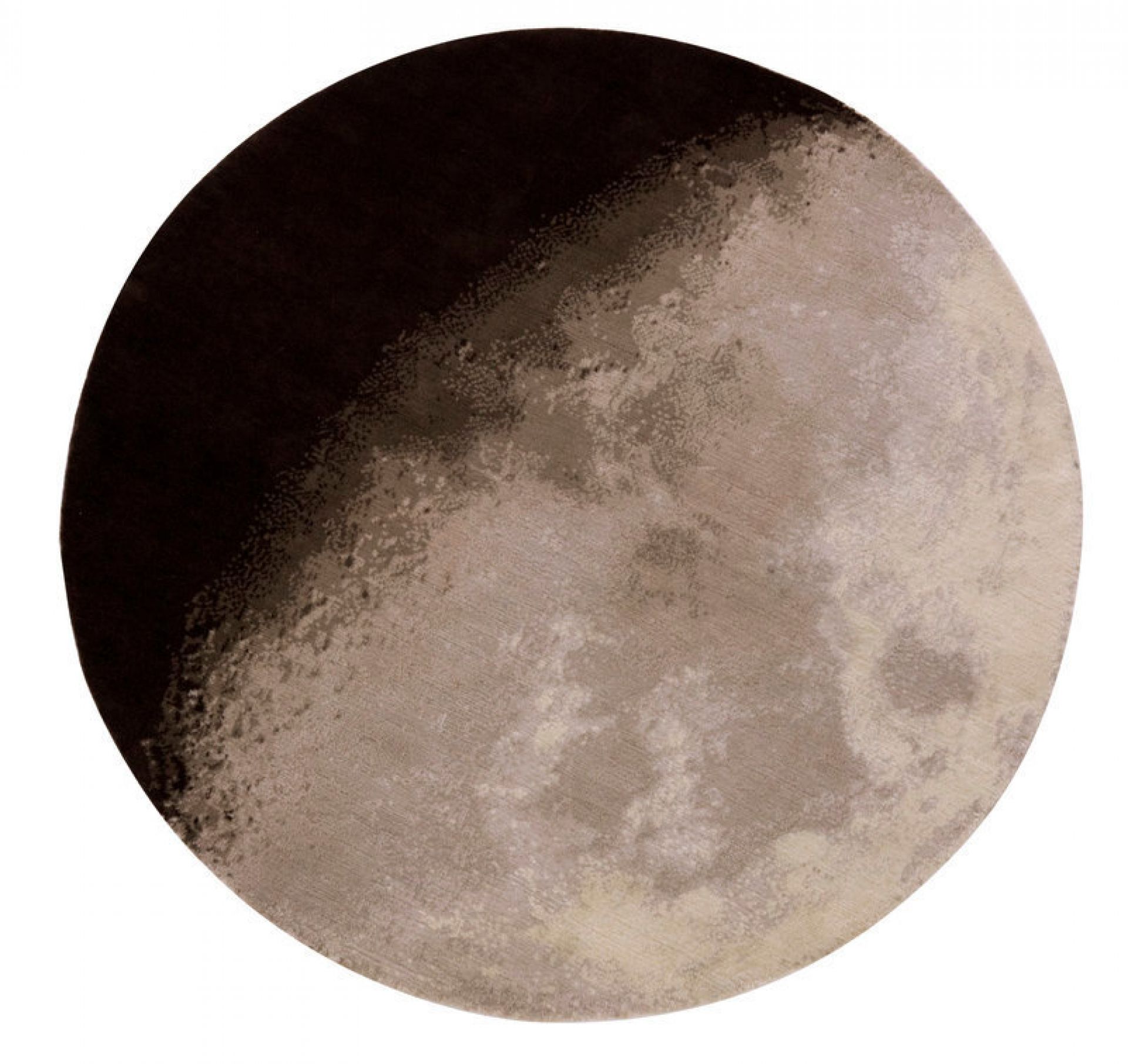 Runder Luna Teppich von Nanimarquina mit Mondphasen-Design in Braun- und Beigetönen.