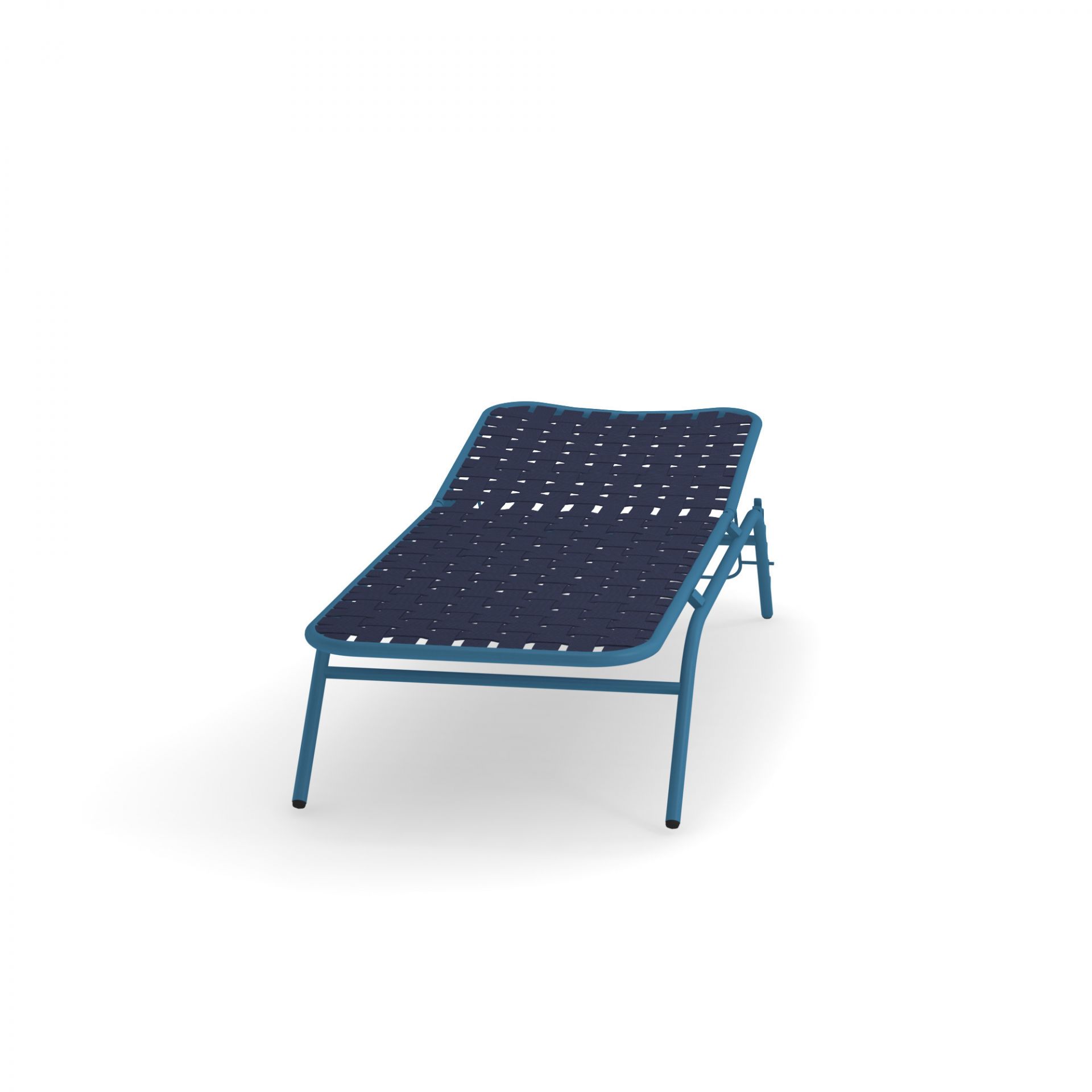 Blaue Yard Liege von emu für den Garten oder die Terrasse mit geflochtener Sitzfläche.