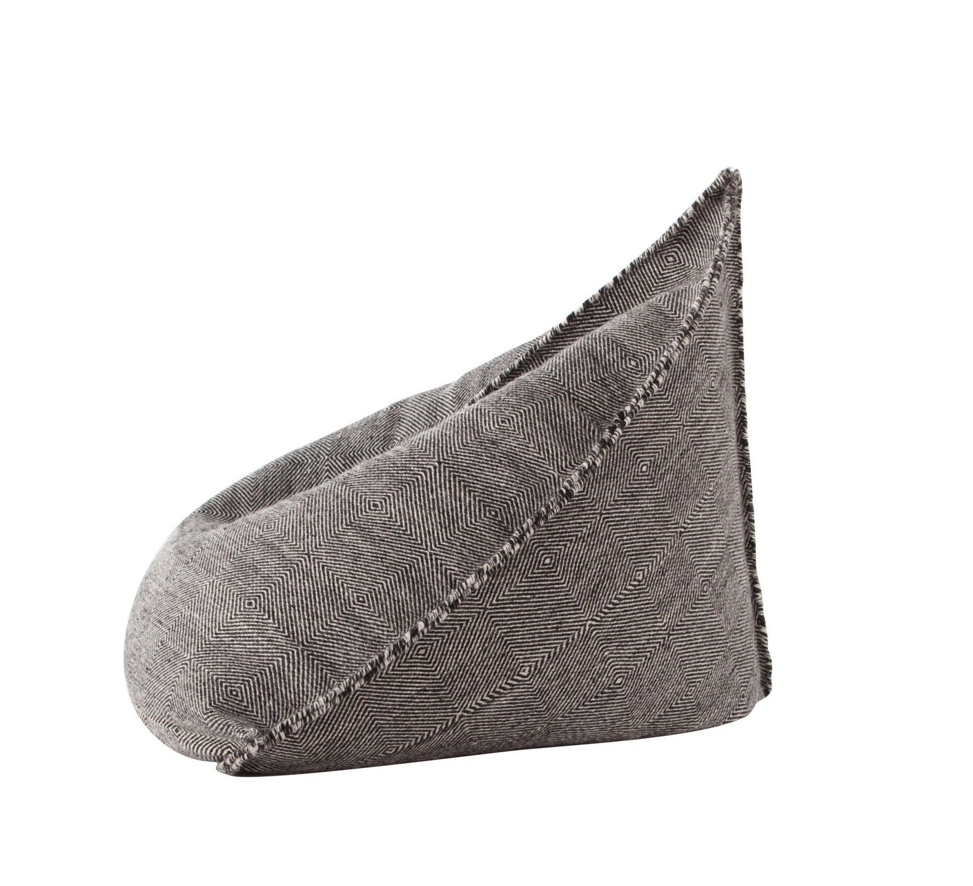 Sail Pouf Sitzsack: Grauer, dreieckiger Sitzsack mit geometrischem Muster für Wohnzimmer und Kinderzimmer.