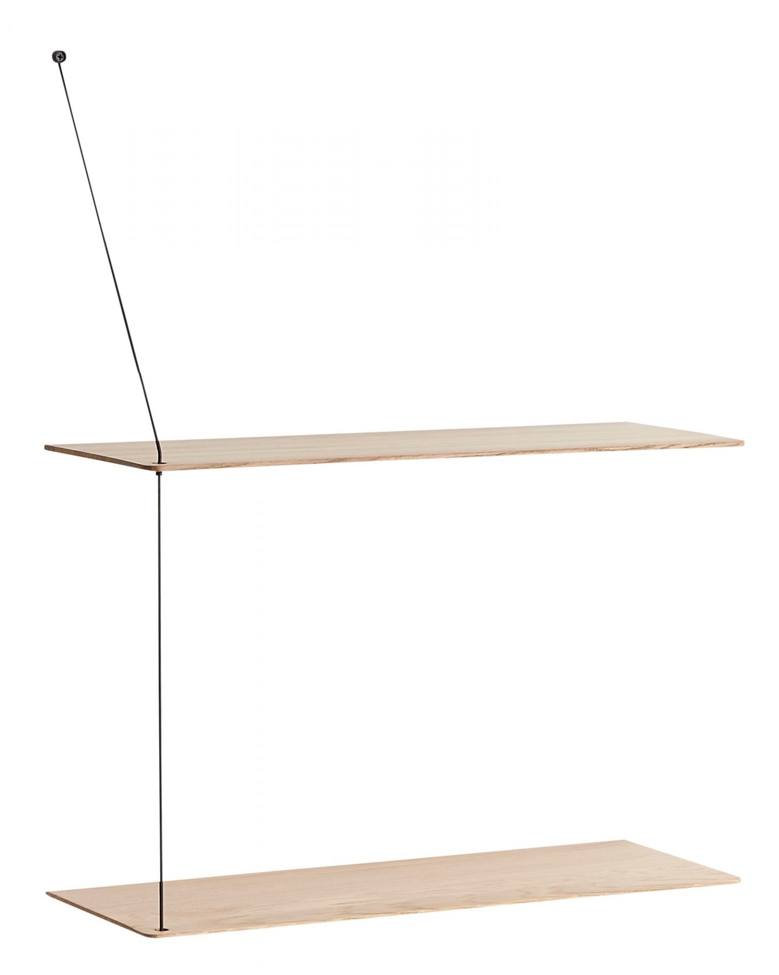 Stedge Wandregal von Woud in Eiche, minimalistisches Design mit zwei Regalböden und Aufhängung.