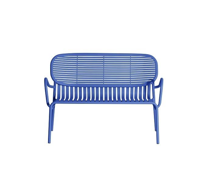 Blaues Week-End Sofa von Petite Friture, 2-Sitzer Gartenbank aus Metall für den Außenbereich.