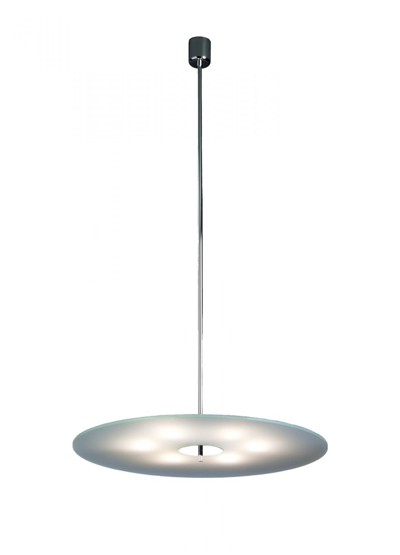 HP28 Pendelleuchte von Tecnolumen: Runde, moderne Hängelampe mit diffusem Licht und Chrom-Aufhängung.