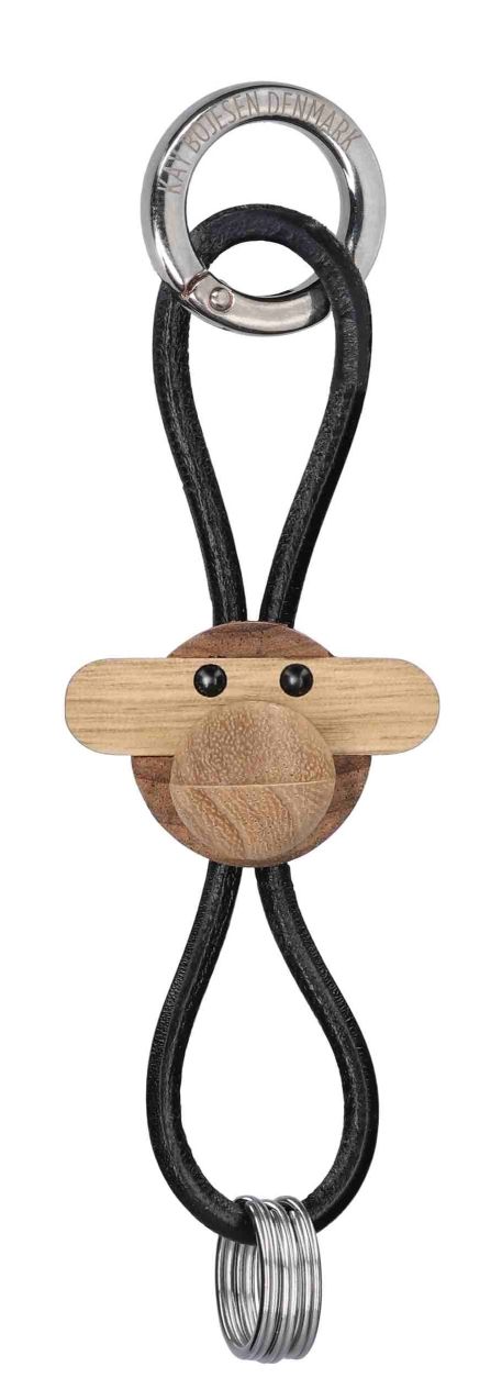 Affe Schlüsselanhänger silberfarbenes Metall mit schwarzem Leder Kay Bojesen