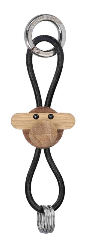 Affe Schlüsselanhänger silberfarbenes Metall mit schwarzem Leder Kay Bojesen