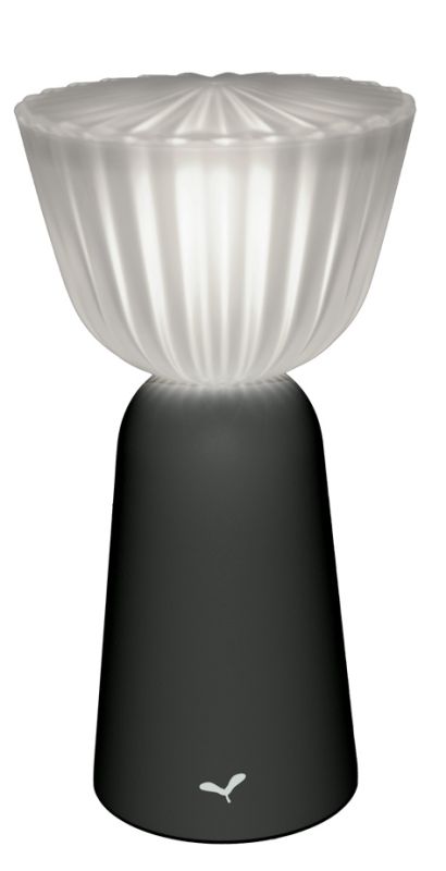 Anthrazitfarbene Swiing Akkuleuchte von Fermob, moderne Tischleuchte für Innen und Außen.