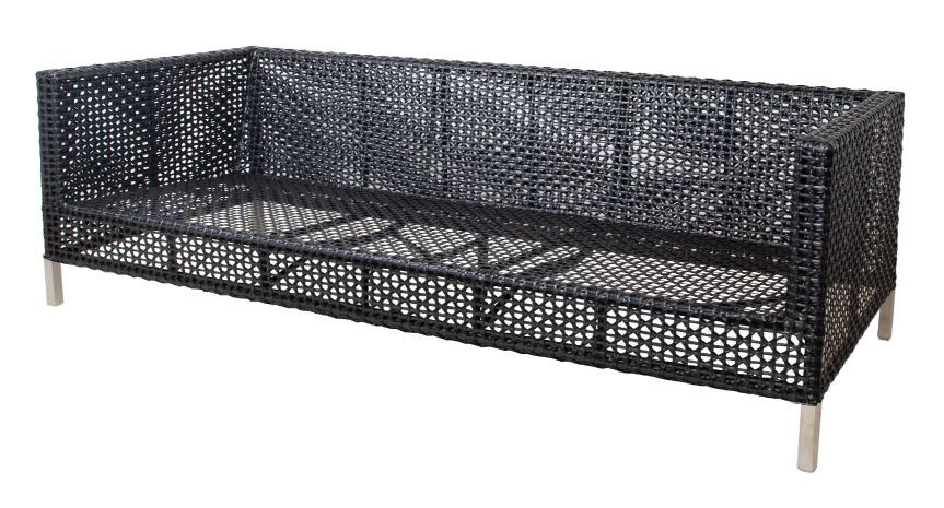 Connect 3-Sitzer Sofa aus Rattan in Grau, modernes Gartensofa für den Außenbereich.