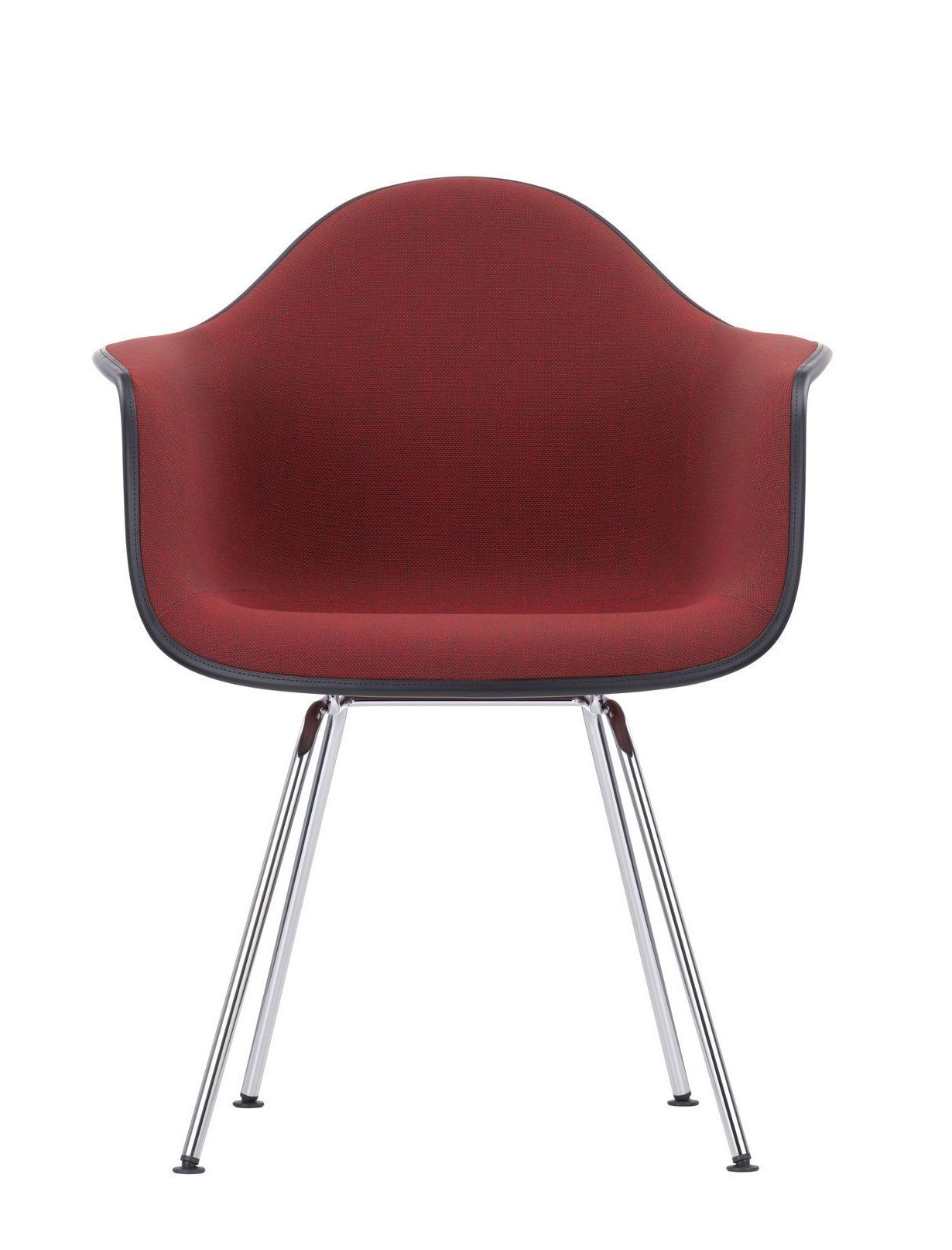 Roter Eames Plastic Arm Chair DAX Stuhl von Vitra mit verchromtem Gestell.