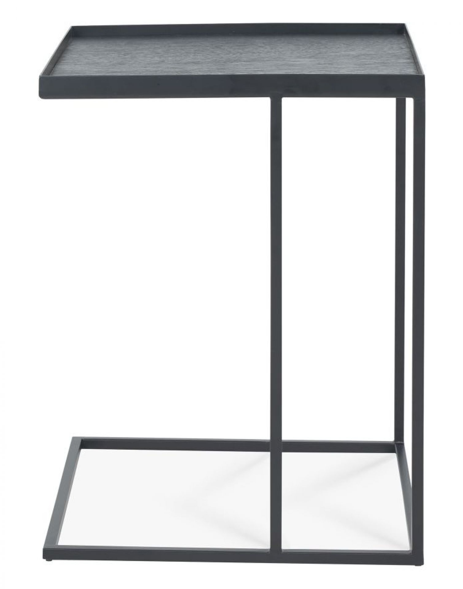 Quadratischer, niedriger Ethnicraft Couchtisch aus dunklem Holz und Metallgestell, modernes Design für Wohnzimmer.