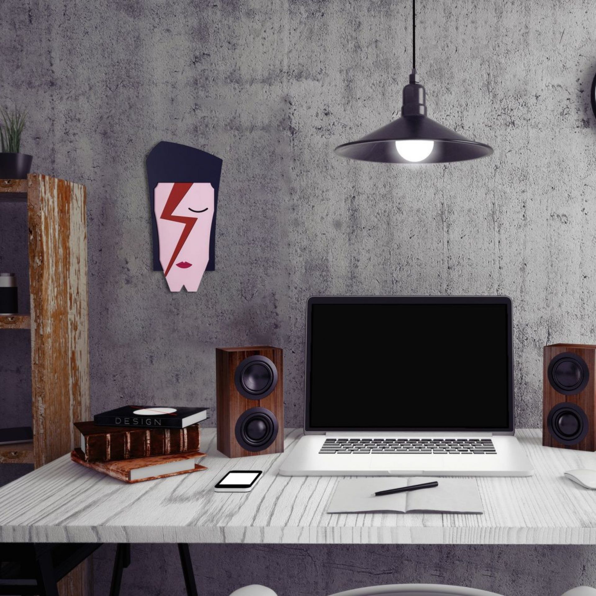 David Bowie Wanddeko Umasqu, handgefertigtes EINZELSTÜCK, Pop Art Wandkunst für Musikliebhaber und stilvolle Inneneinrichtung.