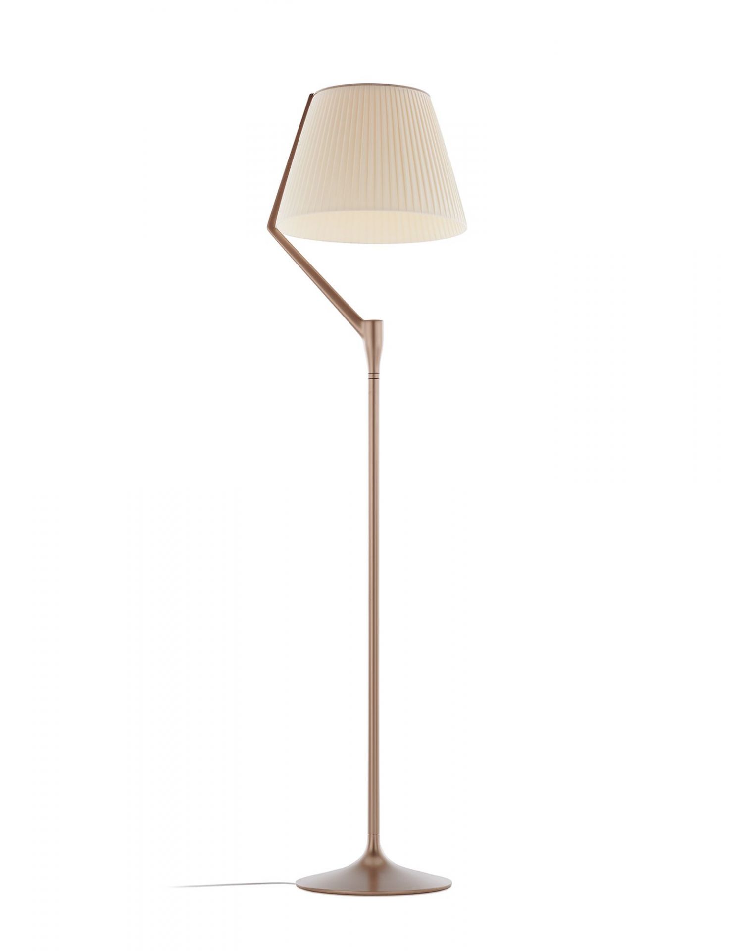 Angelo Stone Stehleuchte von Kartell: Moderne Stehlampe mit plissiertem Lampenschirm und bronzefarbenem Gestell.