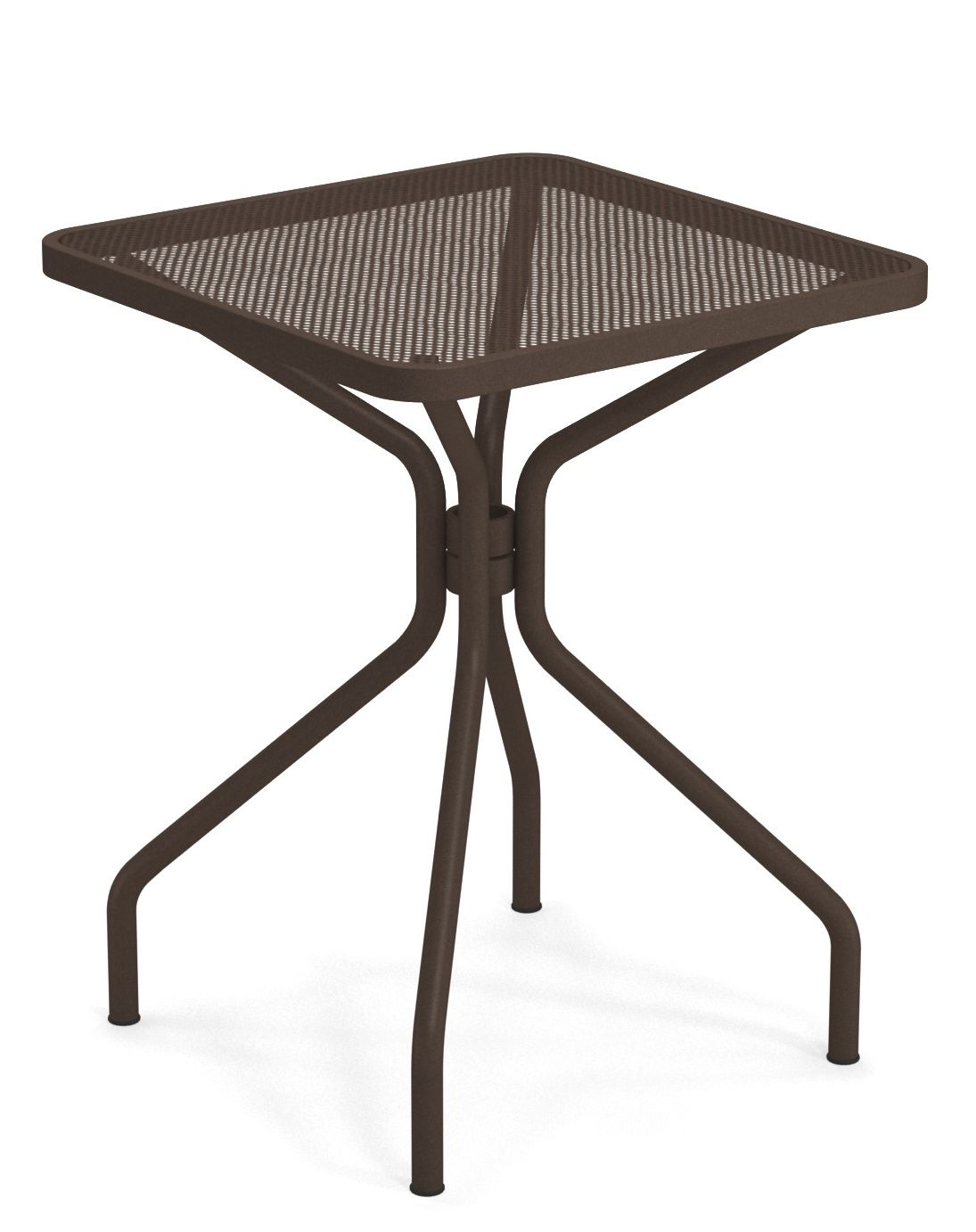 Quadratischer Cambi Tisch von Emu, braun, für den Außenbereich, mit filigranem Metallgitter.