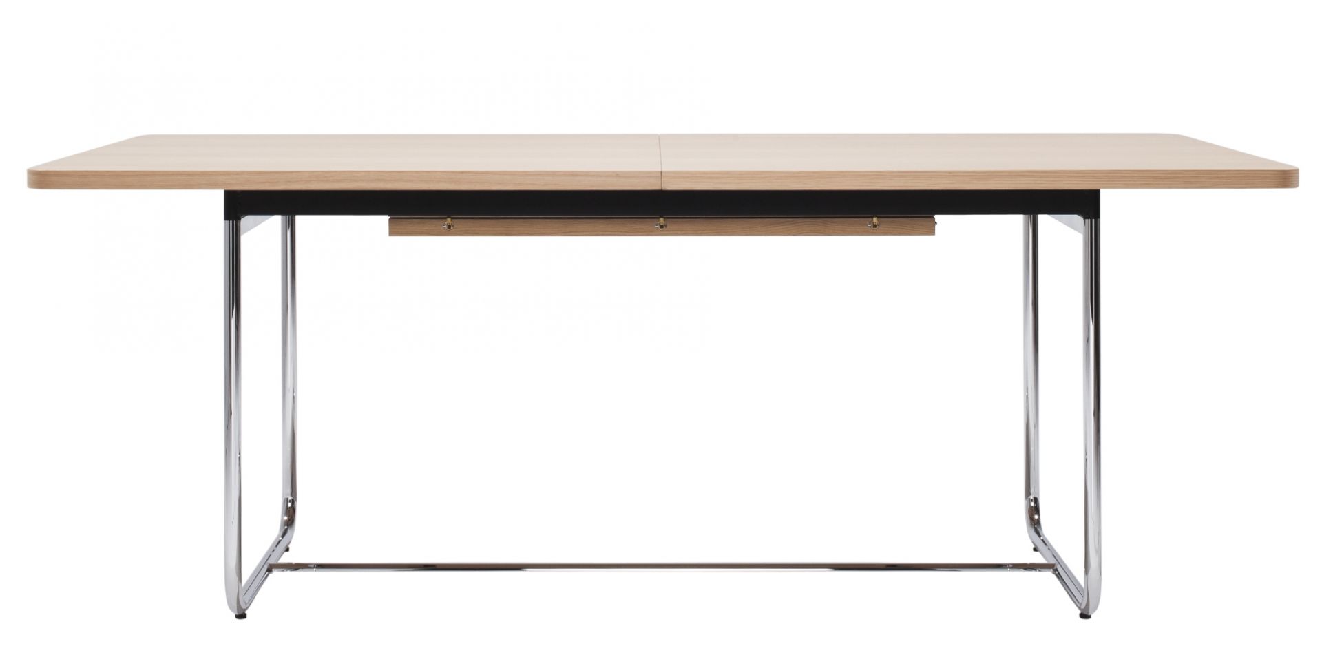 S 1072 Thonet Esstisch ausziehbar mit heller Tischplatte und verchromtem Stahlrohrgestell. Moderner Küchentisch.