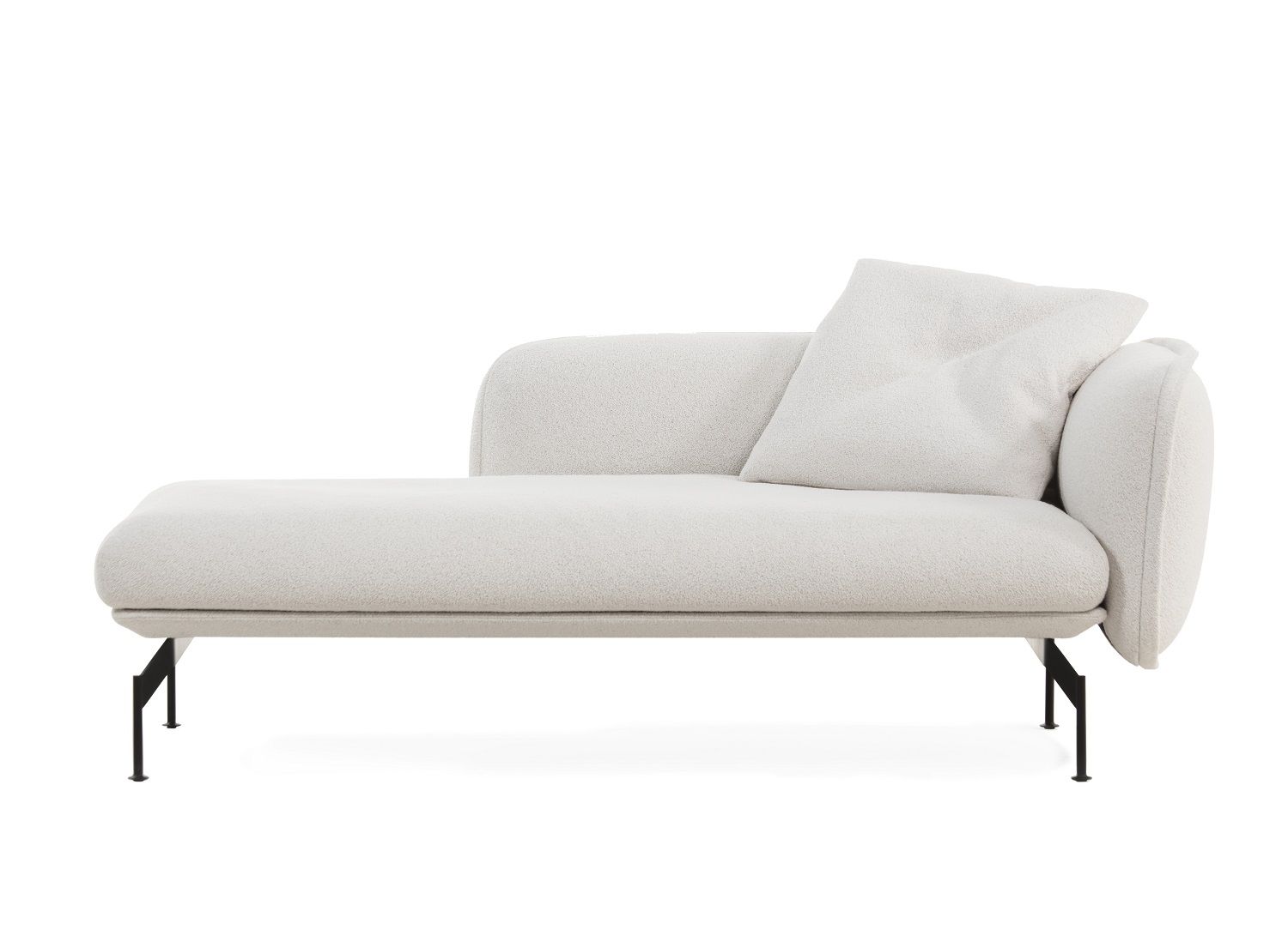 Weißes Echo Sofa von Prostoria, modernes modulares Design mit schwarzem Metallgestell und Kissen.