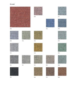 Stoffmusterkarte Re-Wool von Kvadrat mit verschiedenen Farben und Texturen für Möbelstoffe und Polster.