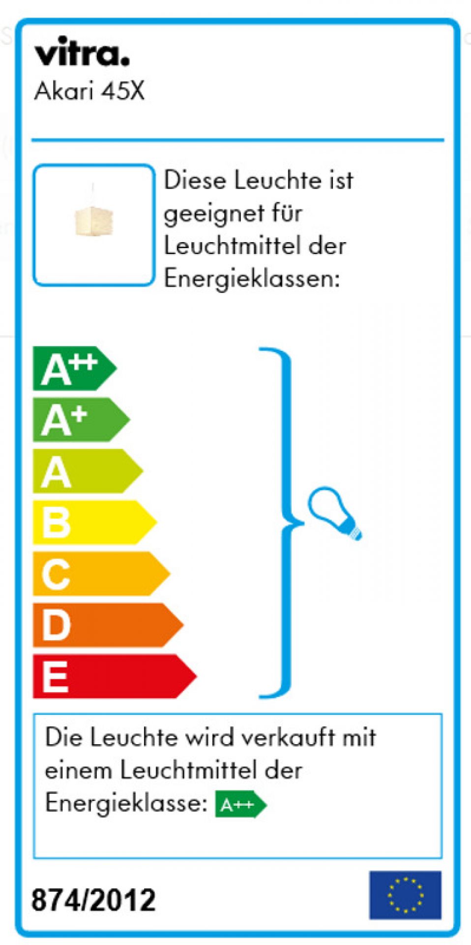 Energieeffizienzlabel der Akari 45X Leuchte von Vitra, mit Energieklasse A++. Nachhaltige Beleuchtung für Ihr Zuhause.