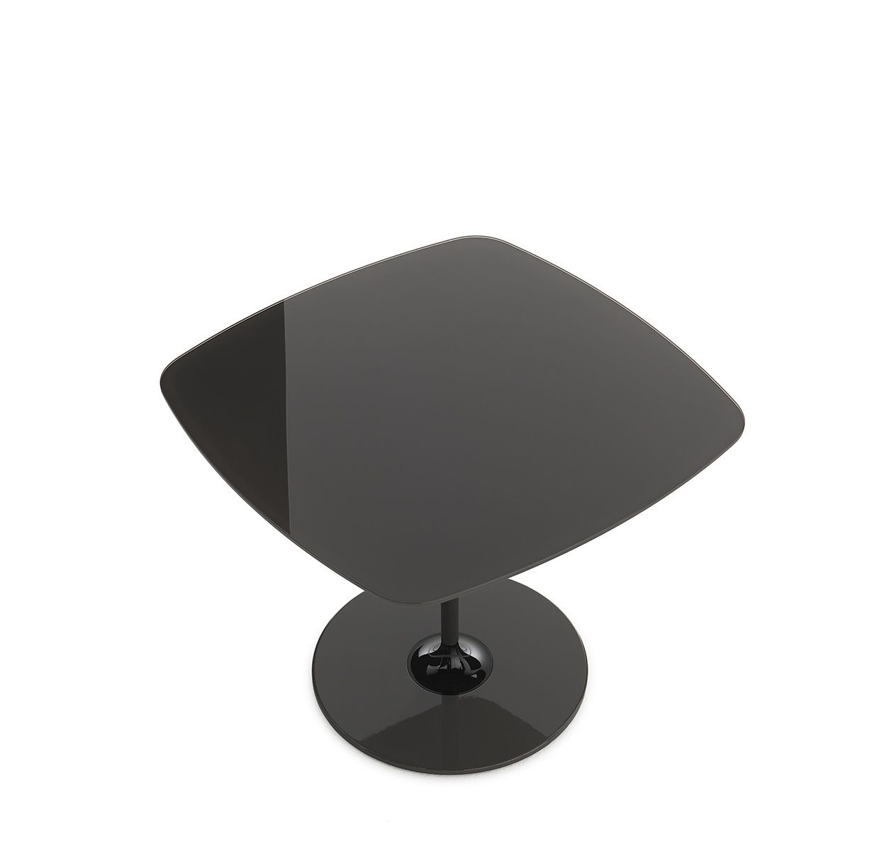 Draufsicht: Schwarzer Thierry 4040 Tisch von Kartell mit quadratischer Tischplatte und rundem Fuß.