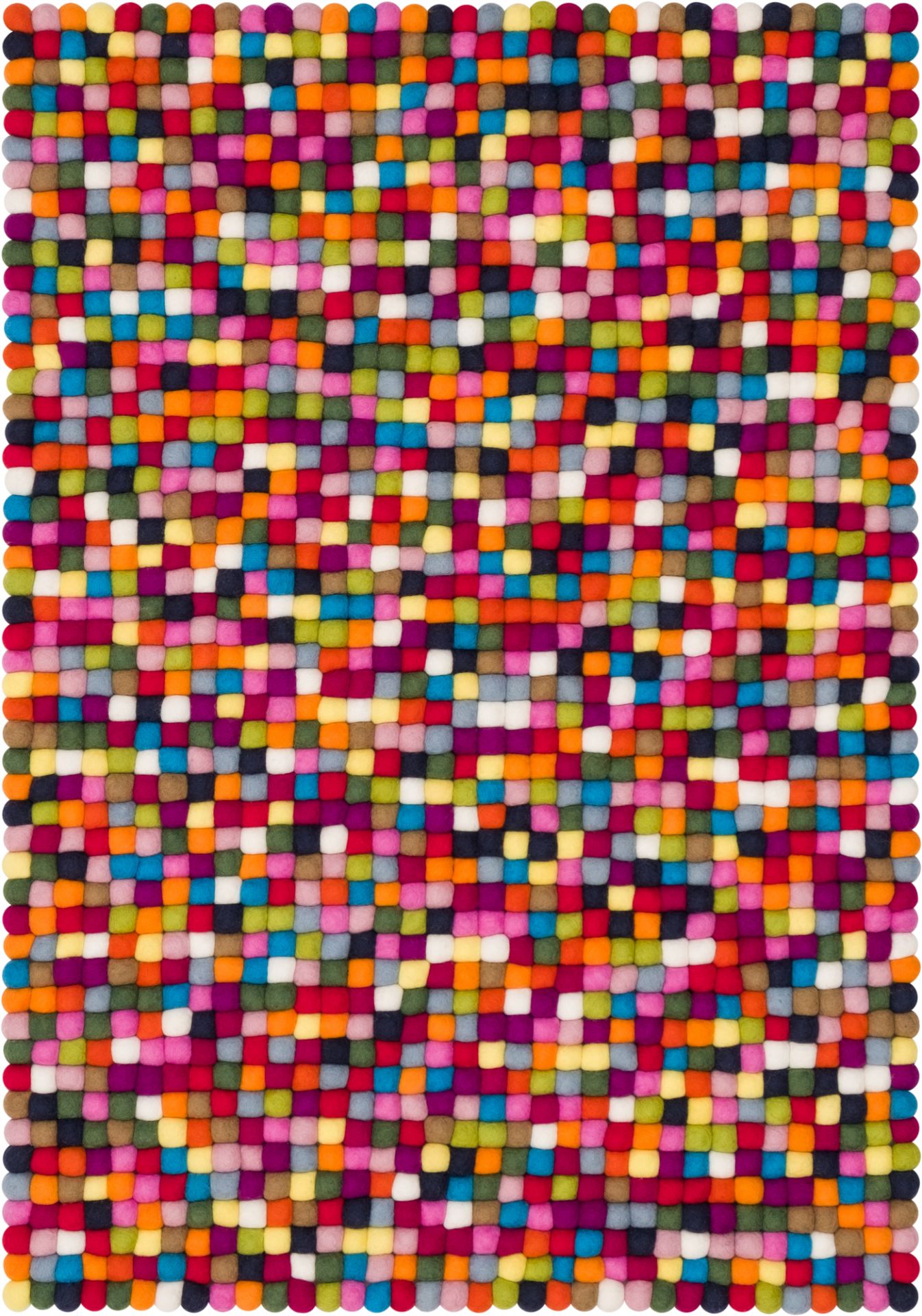 Farbenfroher Filzkugel Teppich 120x170 cm von myfelt, handgefertigt aus vielen kleinen Filzkugeln.