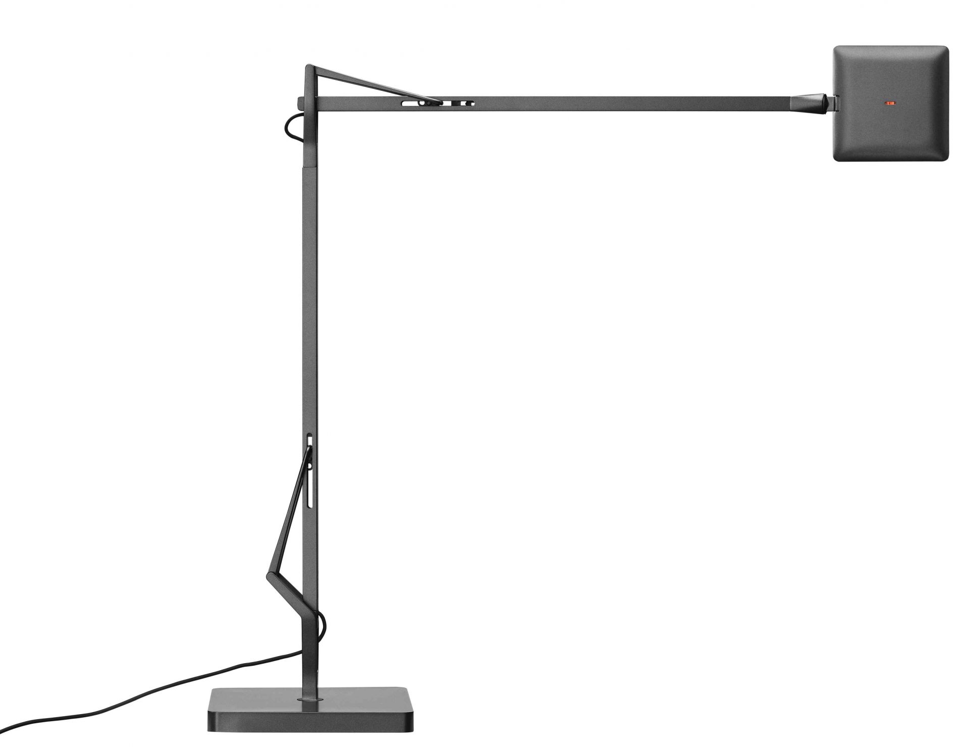 Kelvin Edge Tischleuchte von Flos in Titanoptik: Moderne LED-Schreibtischleuchte mit verstellbarem Arm.