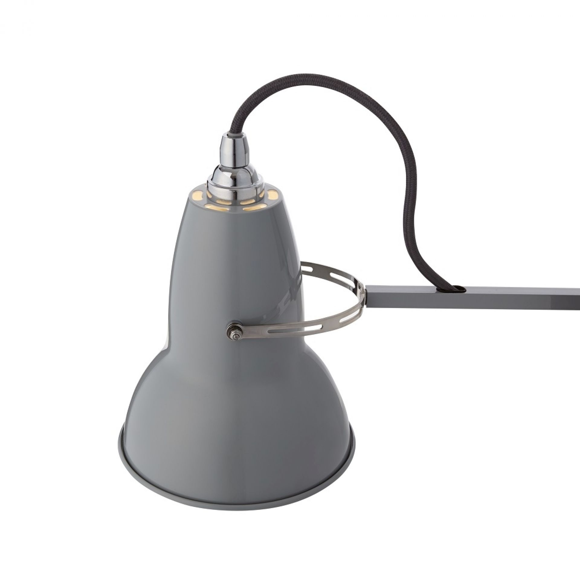 Anglepoise Original 1227 Tischleuchte in Taubengrau: Detailansicht der klassischen Schreibtischlampe für Büro und Zuhause.