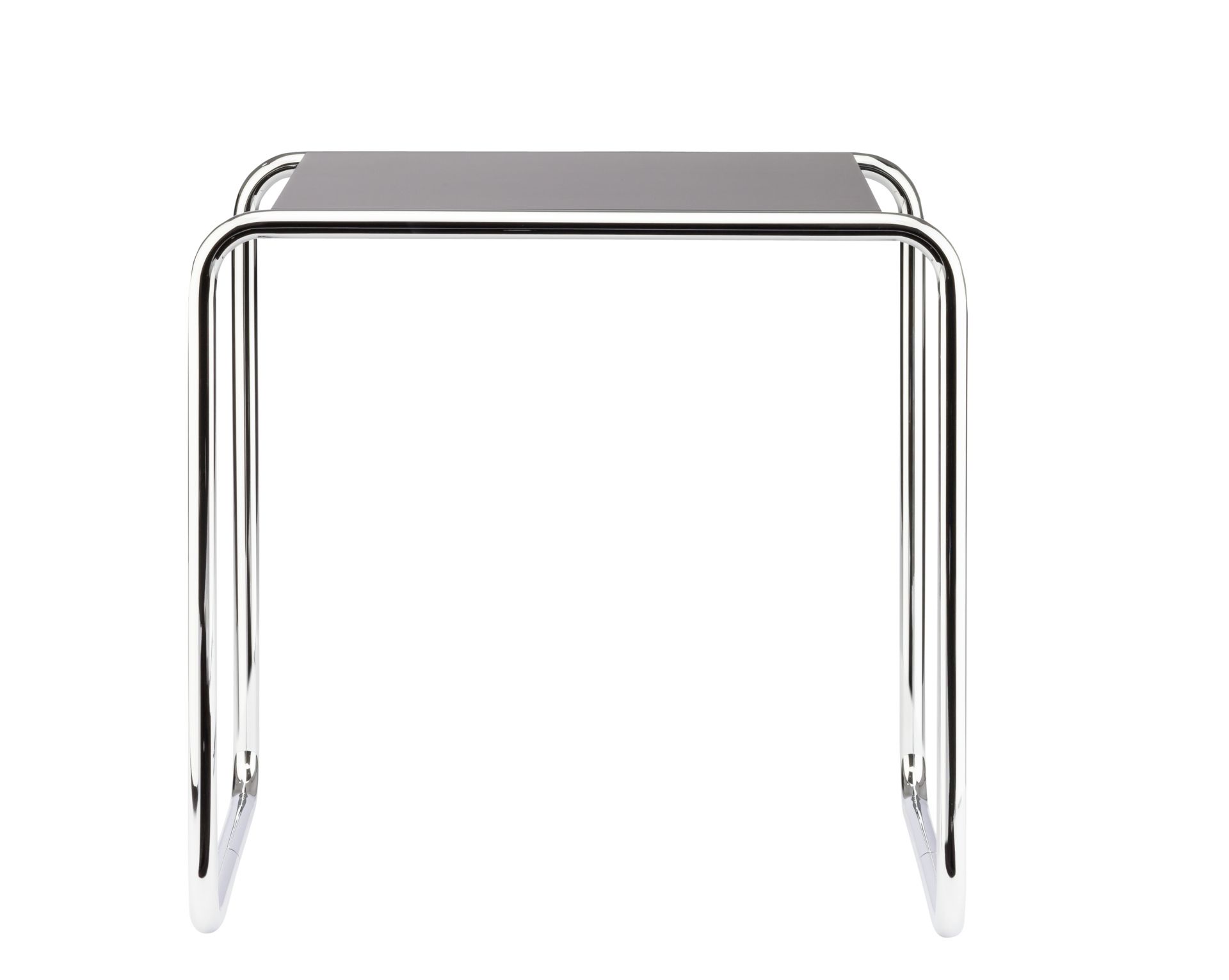 B 9 b Thonet Beistelltisch mit verchromtem Stahlrohrgestell und grauer Tischplatte. Moderner Designklassiker.
