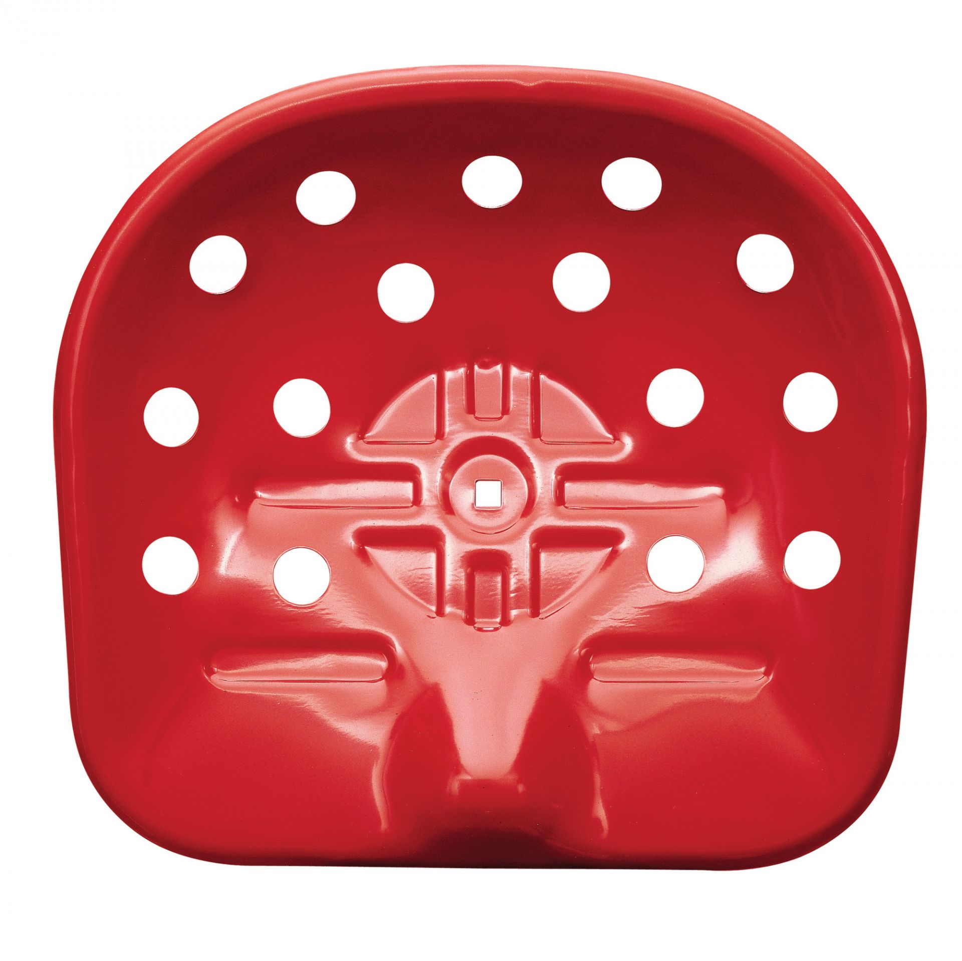 Roter Mezzadro Hocker Sitz von Zanotta mit Löchern, Detailansicht für E-Commerce.