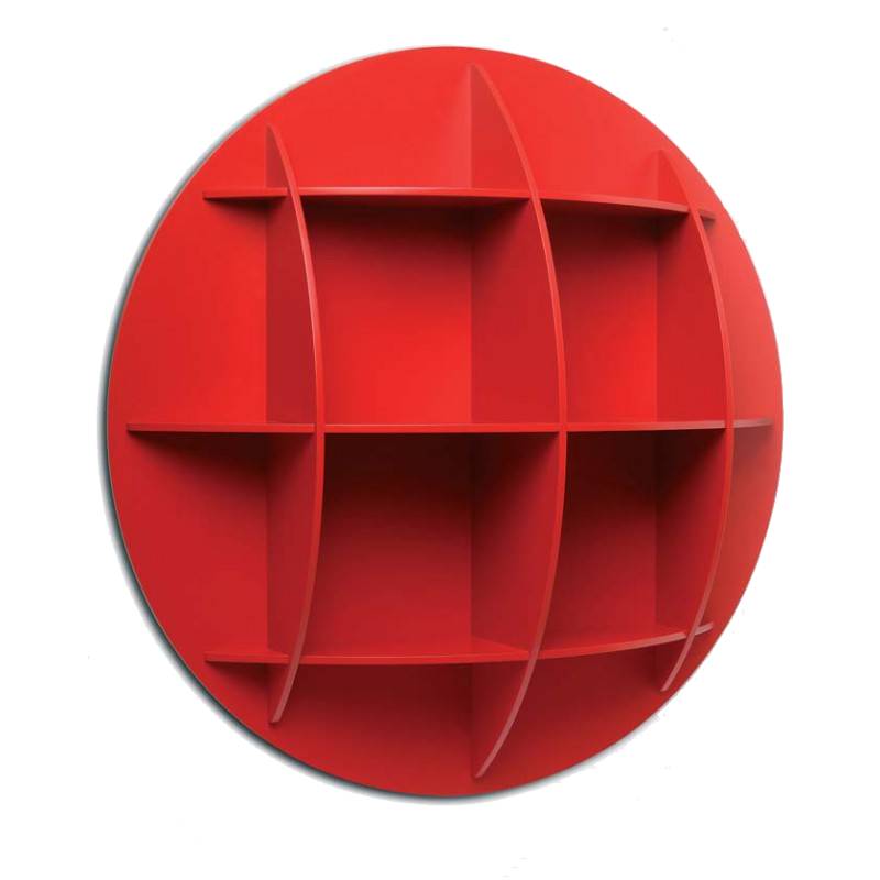 Rotes, sphärisches Bücherregal von Minicontinental. Modernes Wandregal für Bücher und Dekoration.